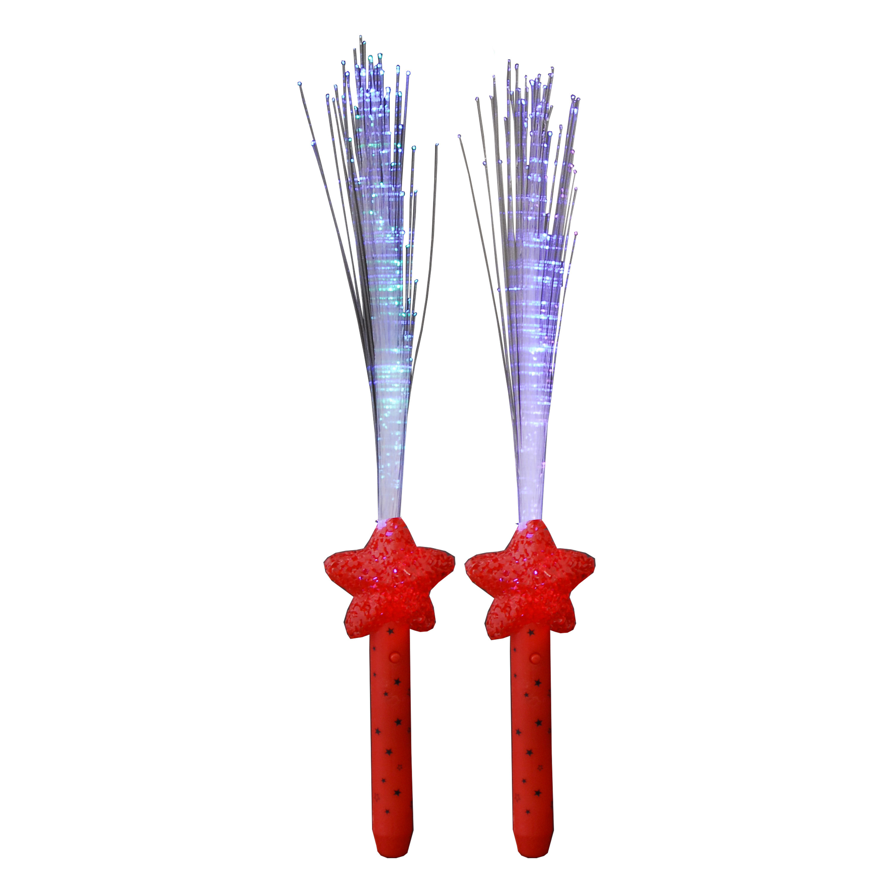 Licht toverstaf - 2x - rood - magische LED verlichting - fiberstick stervormig -