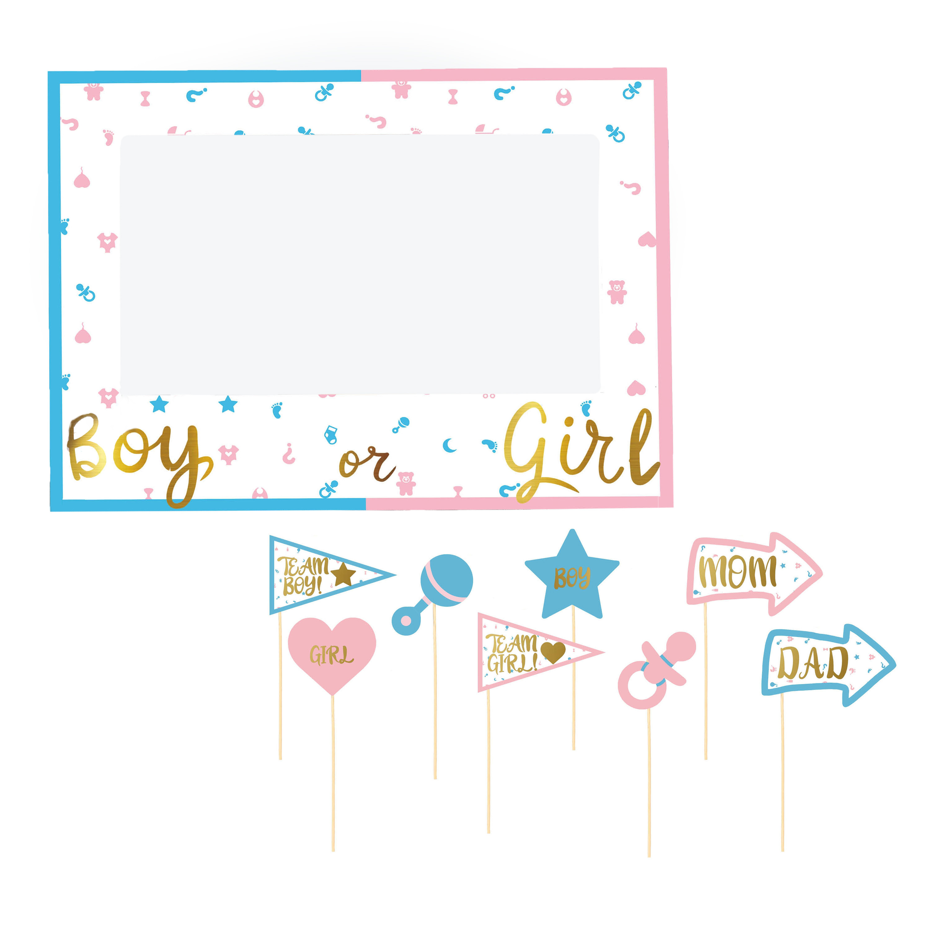 Gender reveal foto prop set met frame - 9-delig - jongen/meisje babyshower feest - photo booth -