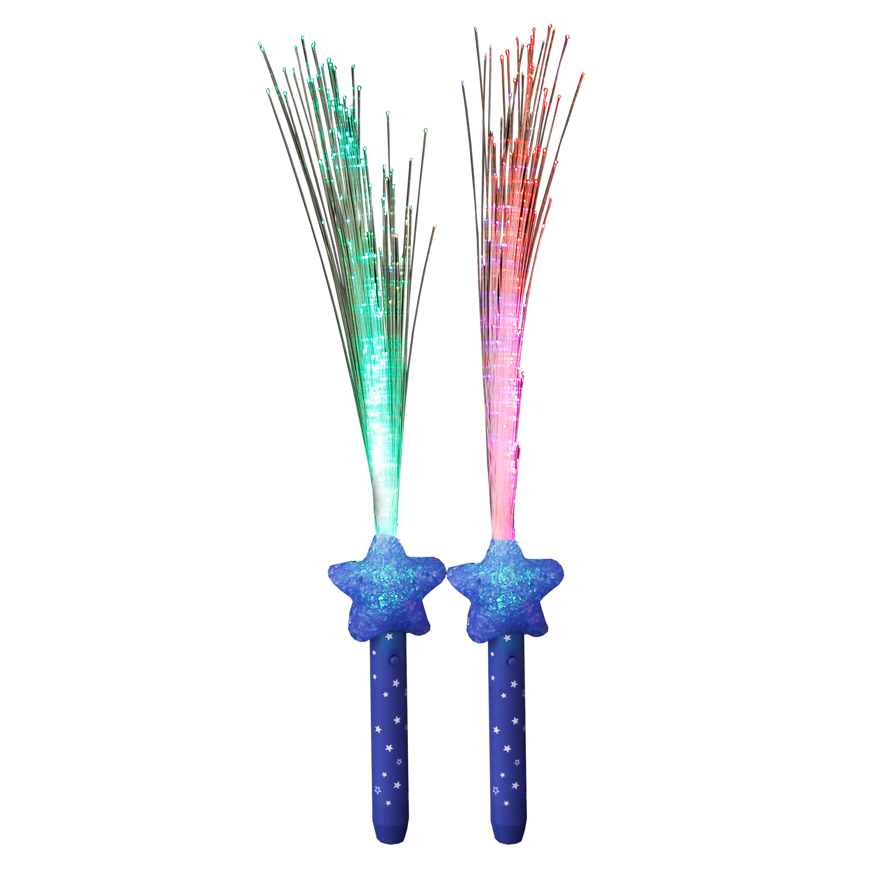 Licht toverstaf - 2x - blauw - magische LED verlichting - fiberstick stervormig -