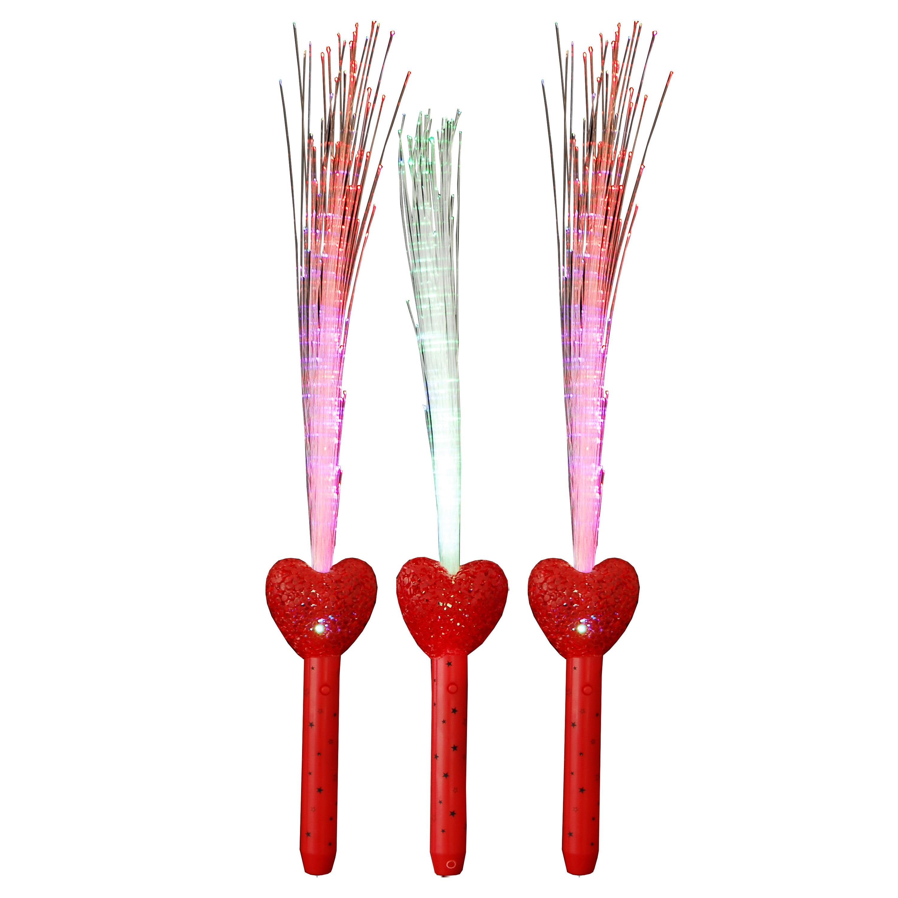 Licht toverstaf - 3x - rood - magische LED verlichting - fiberstick hartvormig -