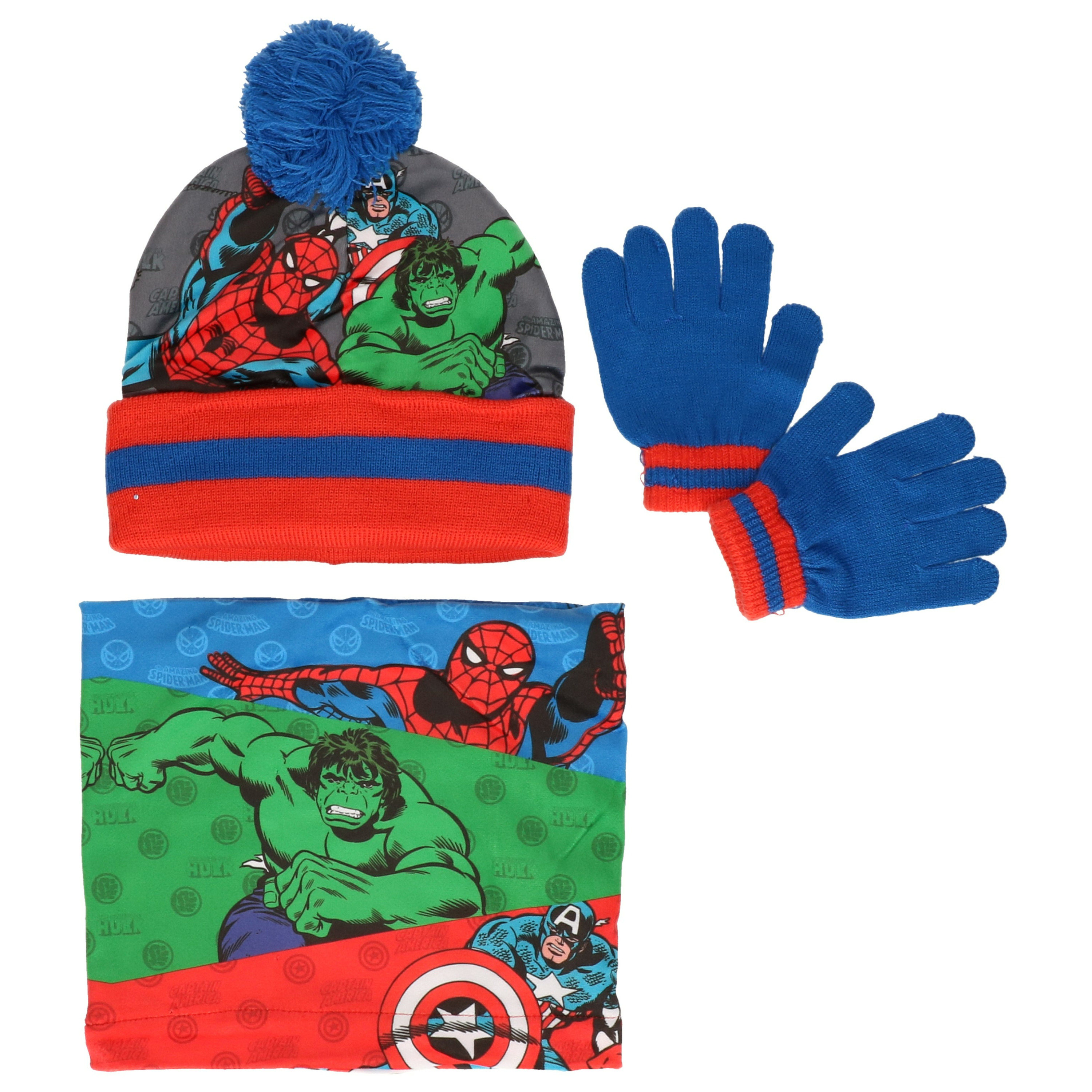 Marvel Avengers winterset 3-delig - muts/handschoenen/nek warmer - blauw/rood/groen - voor kinderen -
