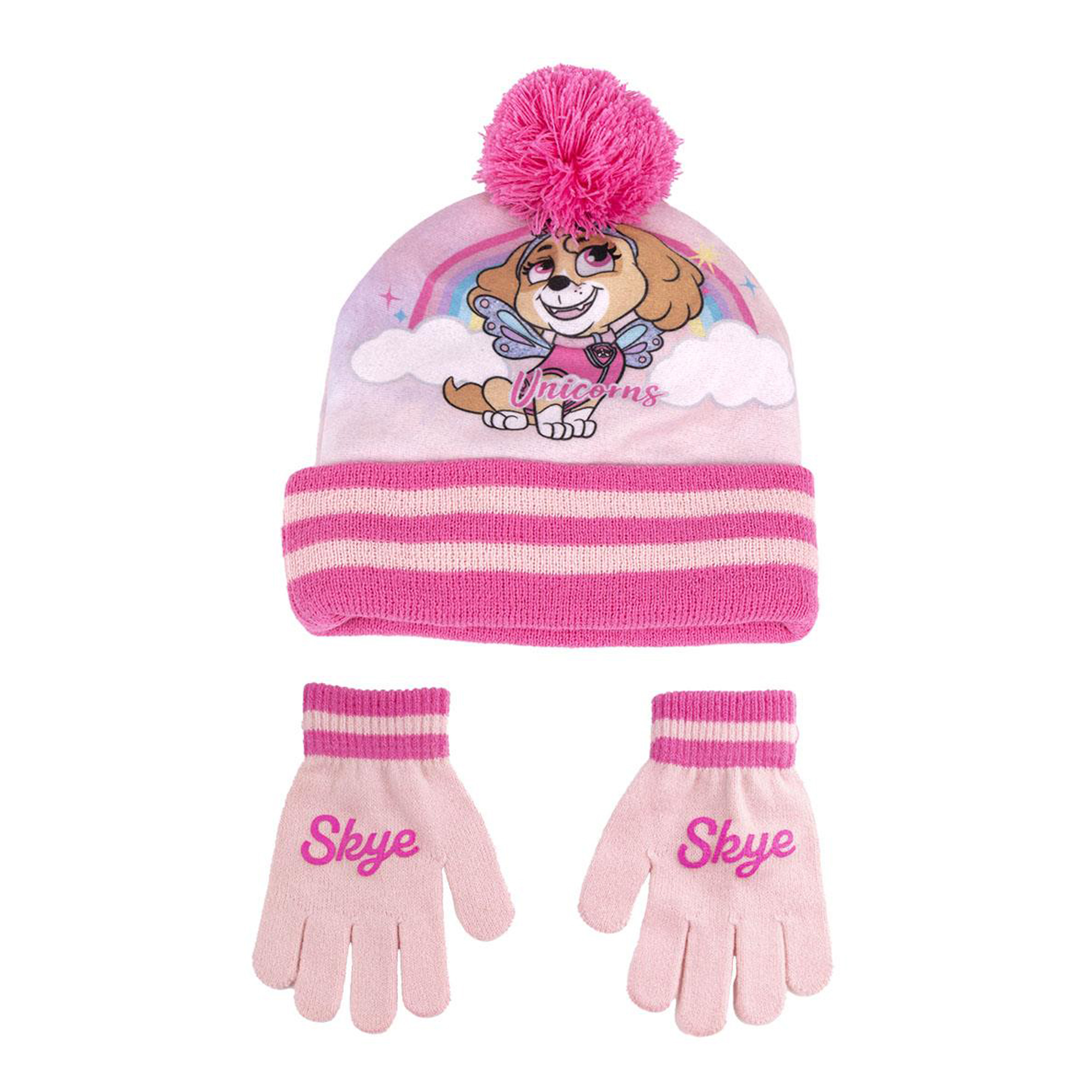 Paw Patrol 2-delig winterset - muts/handschoenen - roze - voor kinderen -