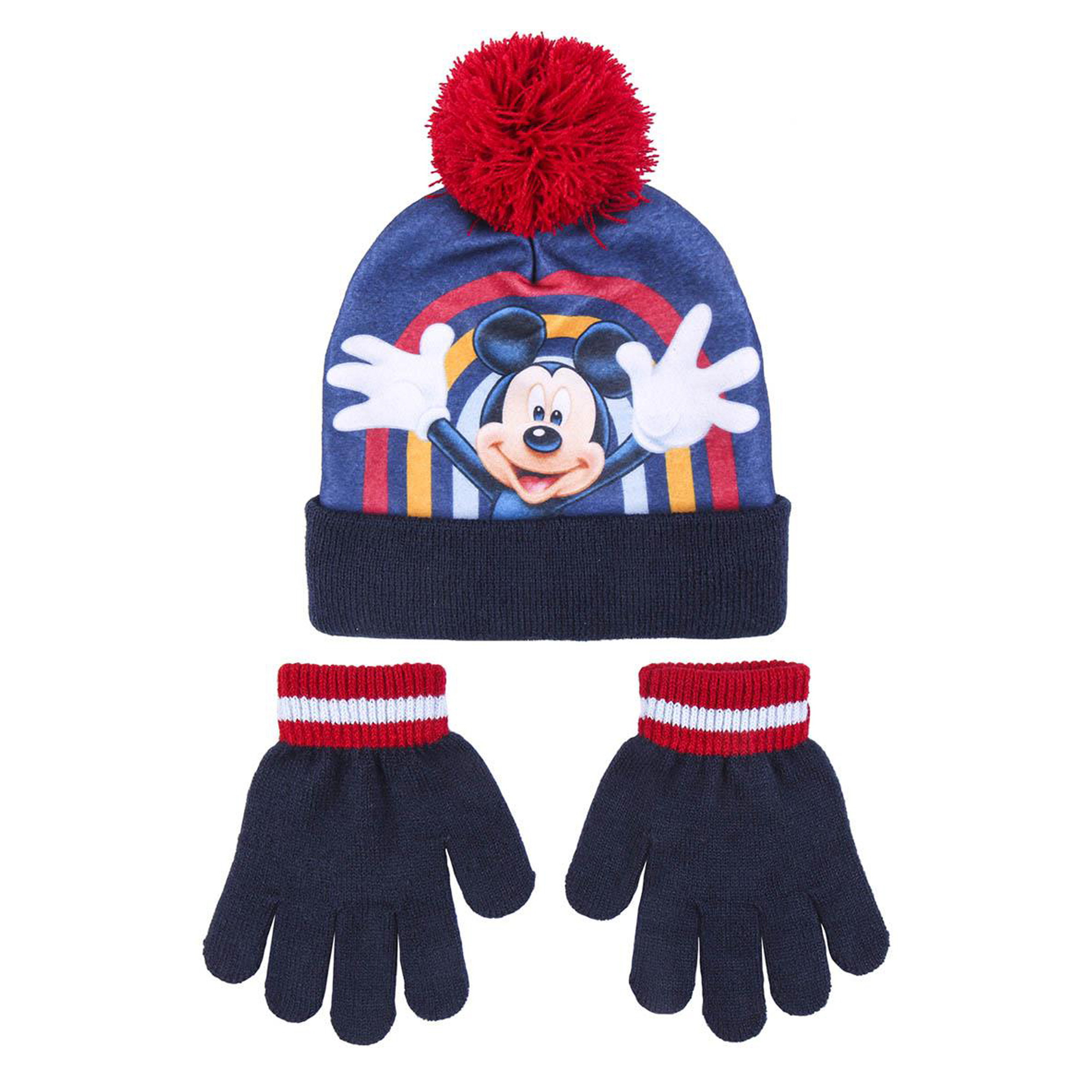 Disney Mickey Mouse 2-delig winterset - muts/handschoenen - blauw - voor kinderen -
