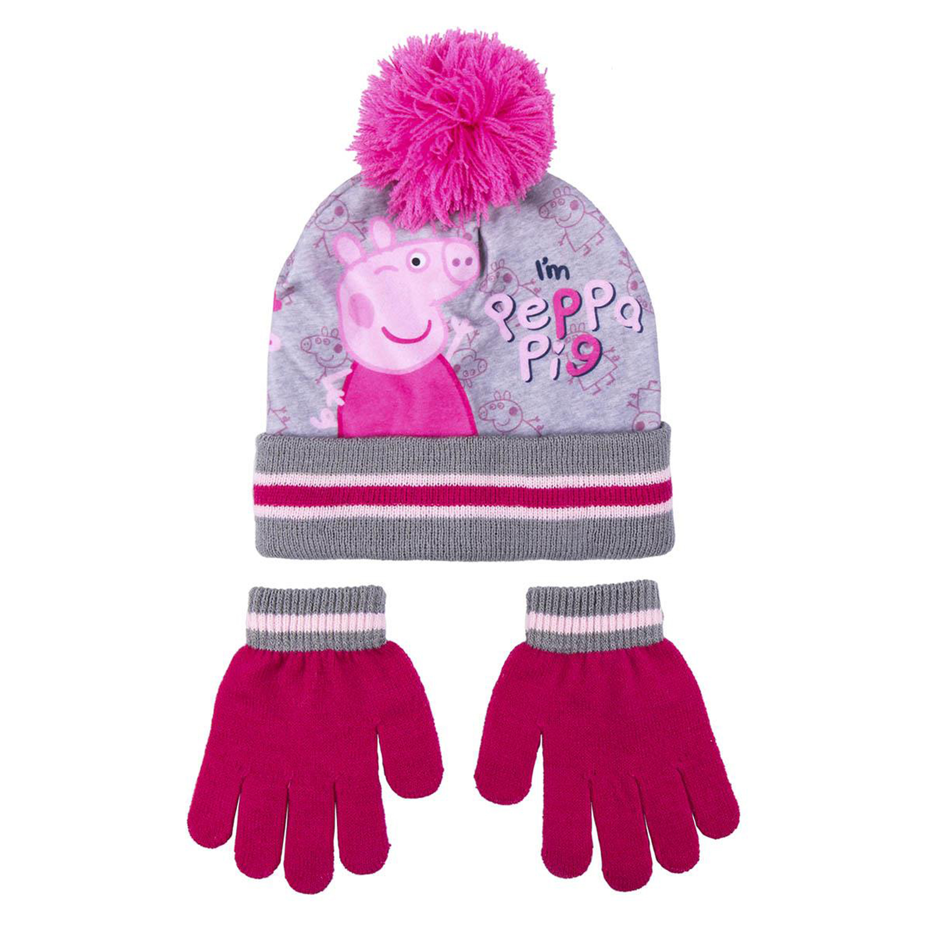 Peppa Pig 2-delig winterset - muts/handschoenen - roze - voor kinderen -