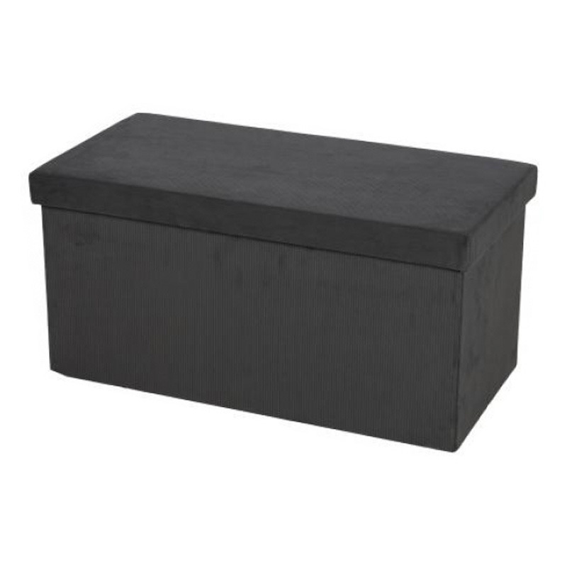 Hocker bank - poef XXL - opbergbox - donkergrijs - polyester/mdf - 76 x 38 x 38 cm - opvouwbaar -