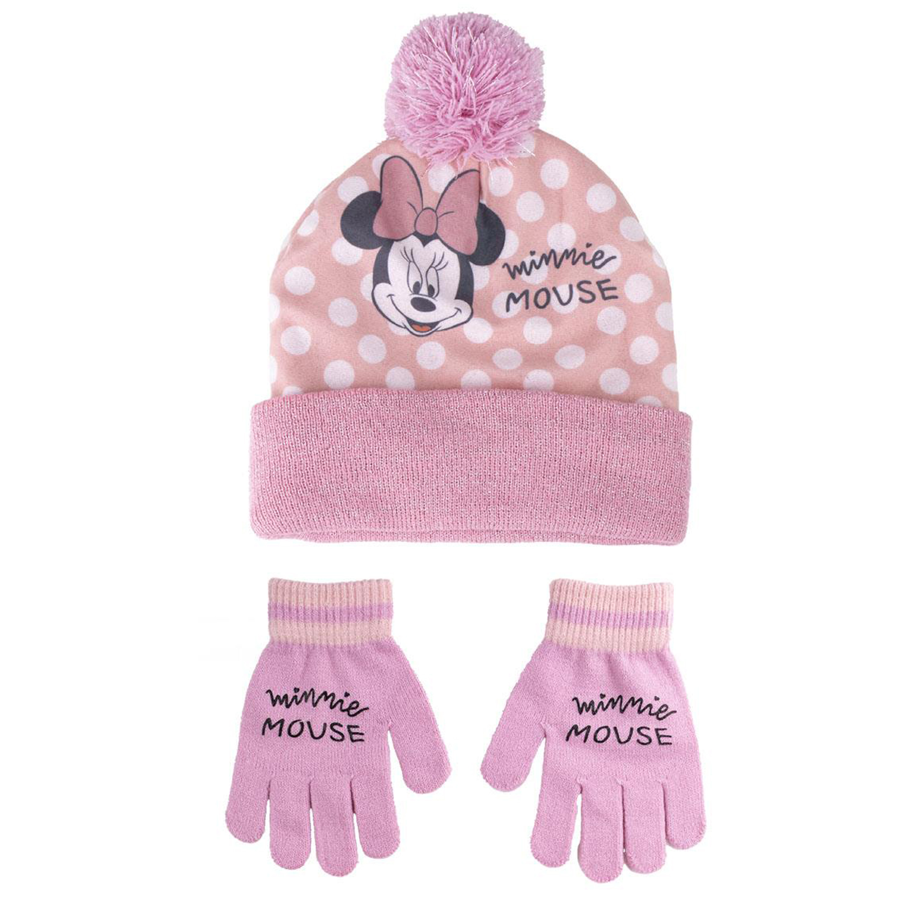 Disney Minnie Mouse 2-delig winterset - muts/handschoenen - roze - voor kinderen -
