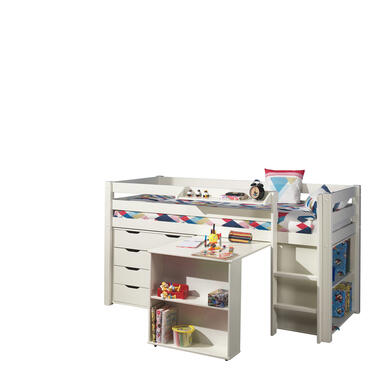 Vipack halfhoogslaper Pino met bureau - incl. lades - wit - 114x105x209,3 cm - Leen Bakker