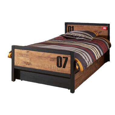Vipack bed Alex met rolbed/opberglade en nachtkastje - bruin/zwart - 90x200 cm - Leen Bakker