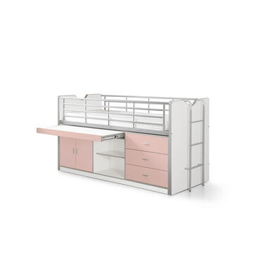Vipack halfhoogslaper Bonny met uitschuifbaar bureau - roze - 116x96x207 cm - Leen Bakker