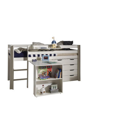 Vipack halfhoogslaper Pino met bureau en ladekast - wit - 114x105,4x209,4 cm - Leen Bakker