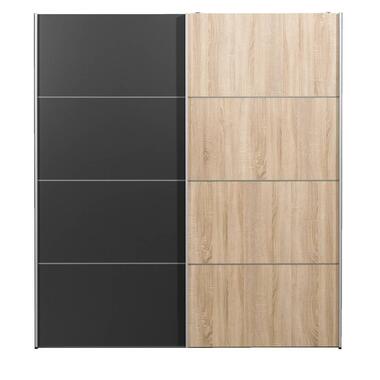 Schuifdeurkast Verona - eikenkleur/antraciet - 200x182x64 cm - Leen Bakker