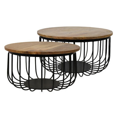 HSM Collection salontafel Maden (2 stuks) - naturel/zwart - Ø60x33 cm - Leen Bakker