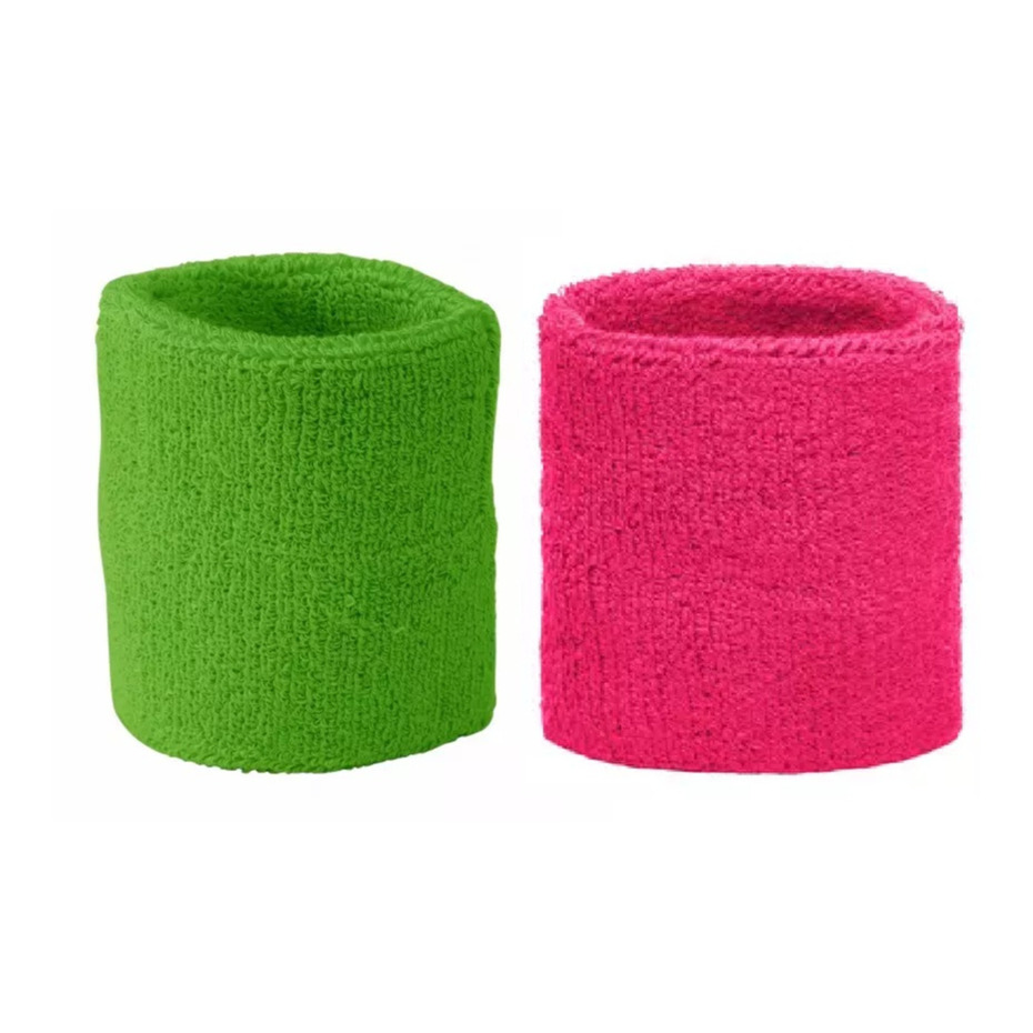 Myrtle Beach Eighties feest thema kleuren zweetbandjes - lime groen en fuchsia roze -