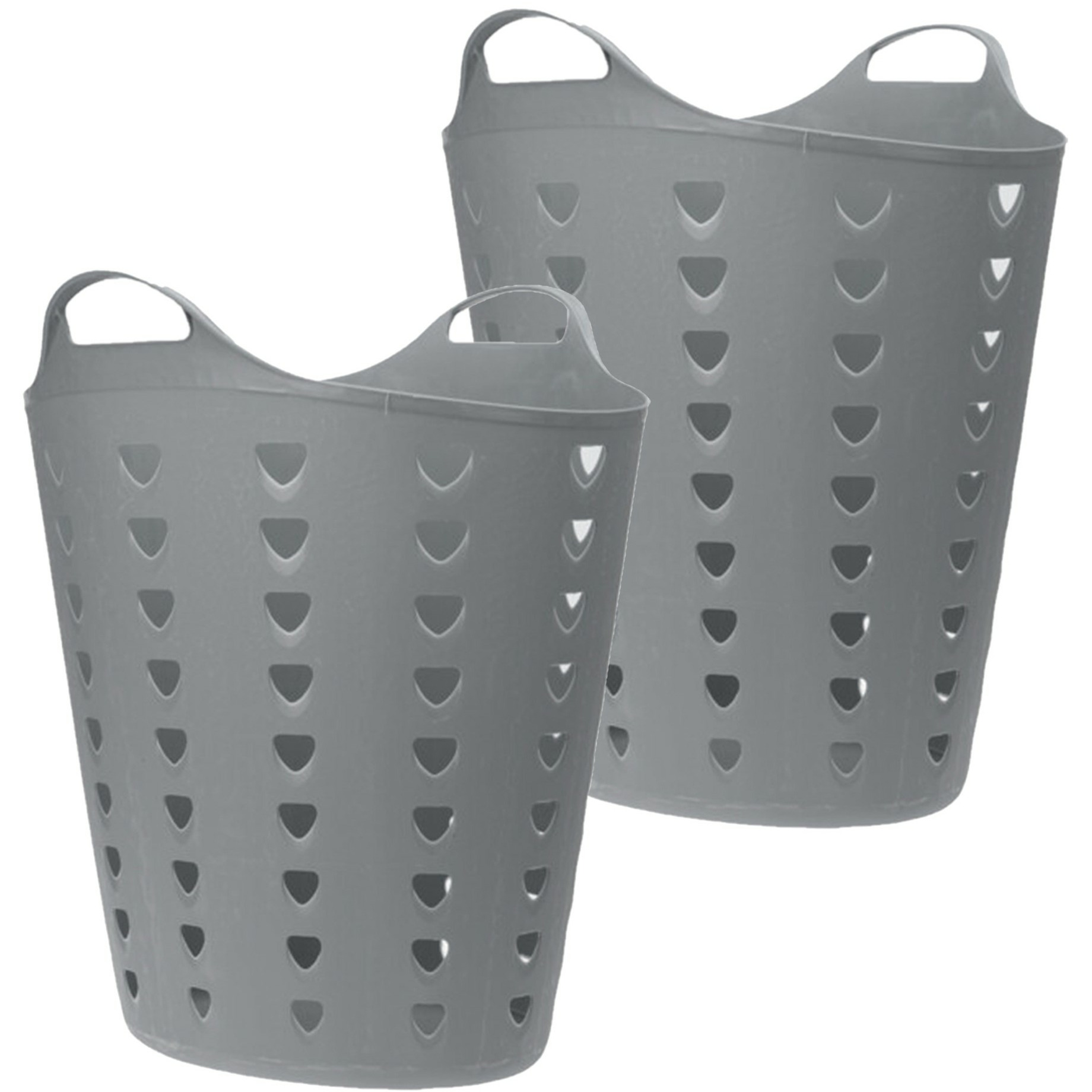 Flexibele wasmand - 2x - grijs - 60 liter - kunststof - 47 x 50 cm -
