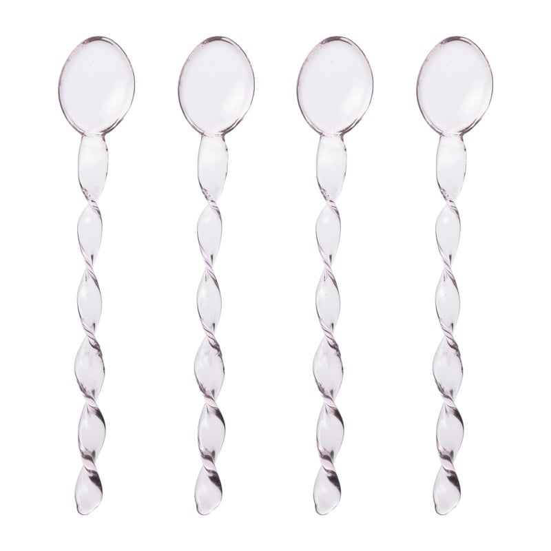 Theelepels roze - glas - set van 4