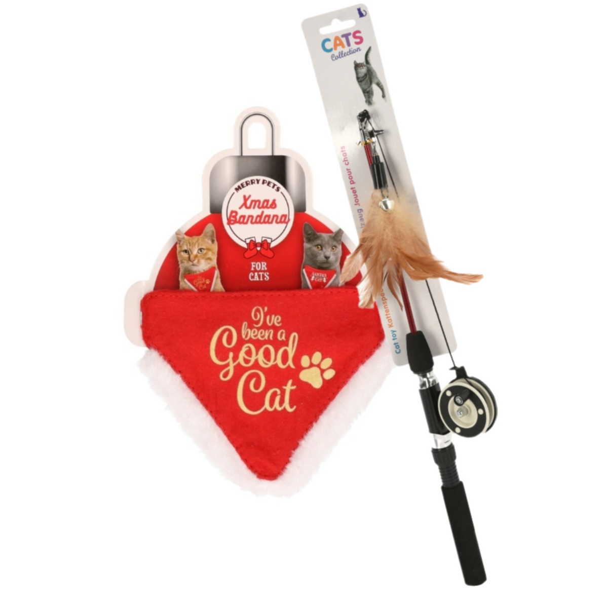 Bandana halsband rood - met speelgoed hengel - voor katten/poezen - kerstcadeau -