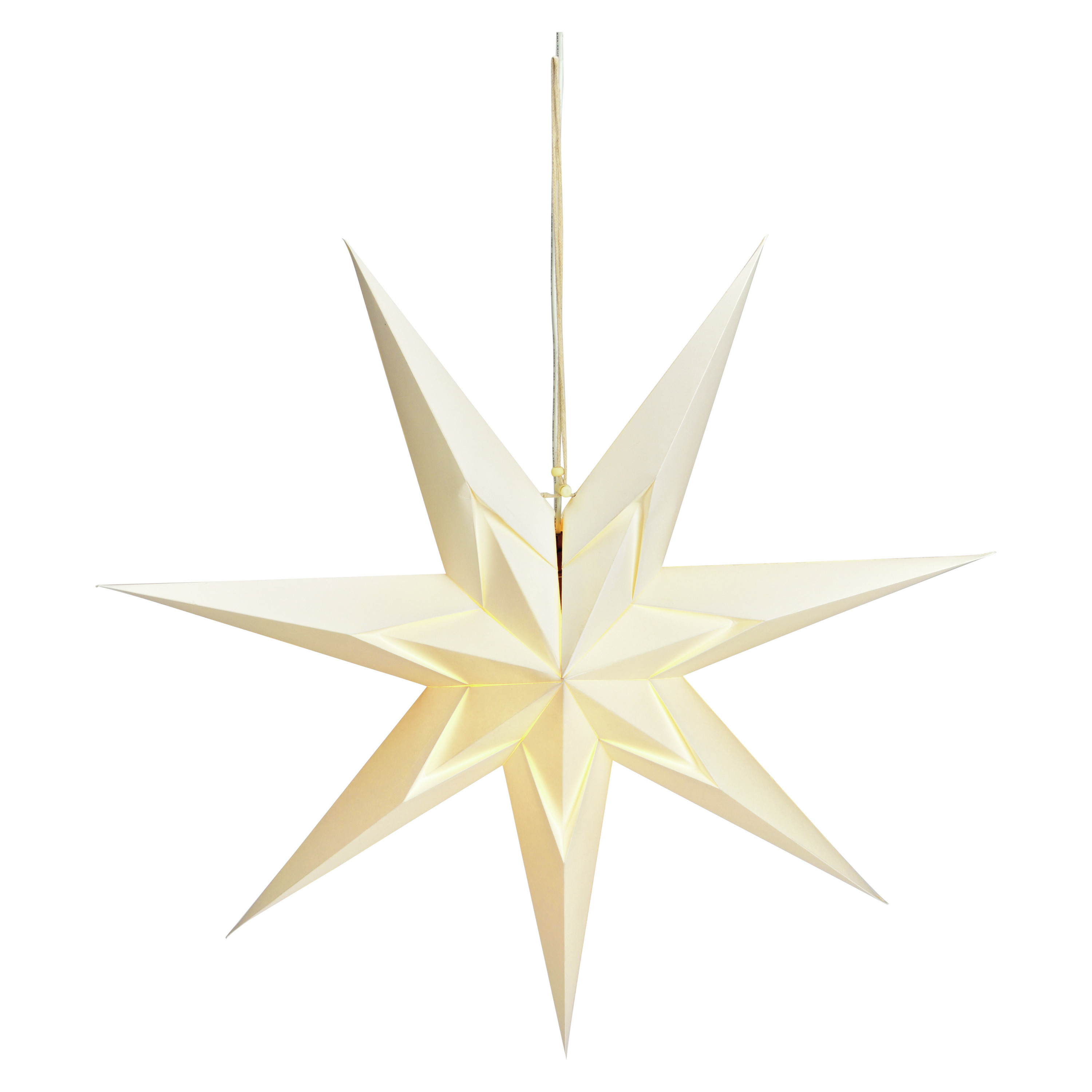 Decoratie kerstster - wit - 60 cm - papier - 7 punten - hangend -