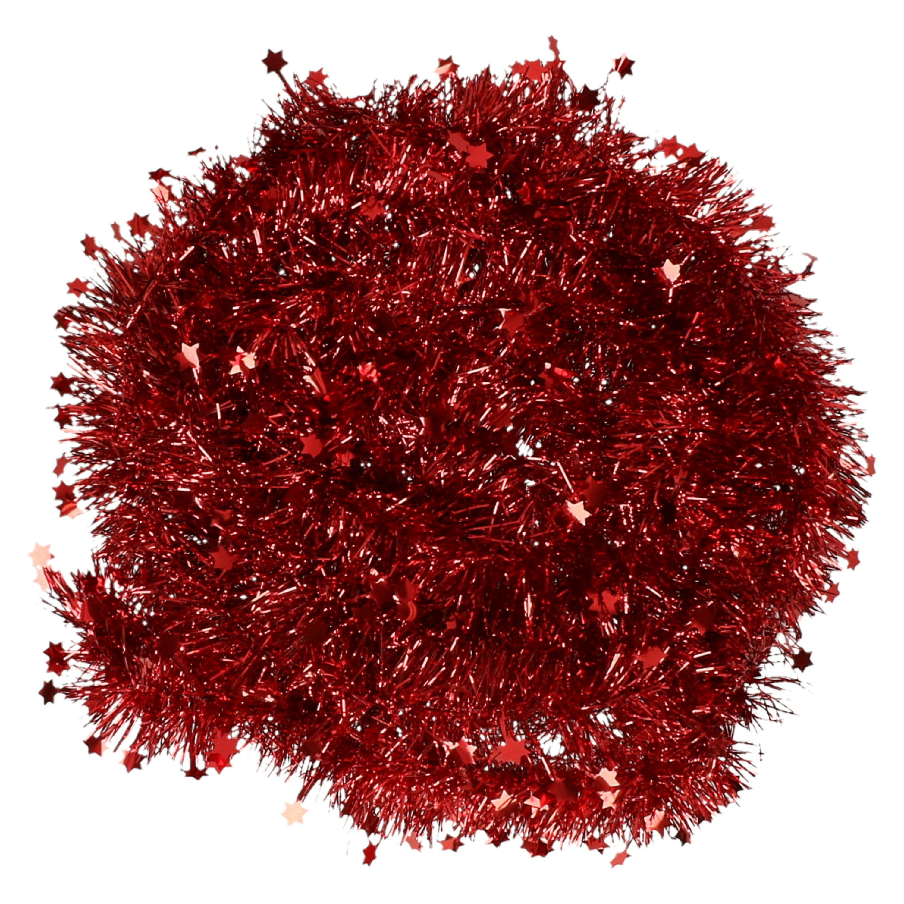 Decoris kerstslinger - rood - sterren - 270 x 7 cm - glans - lametta/folie/tinsel -