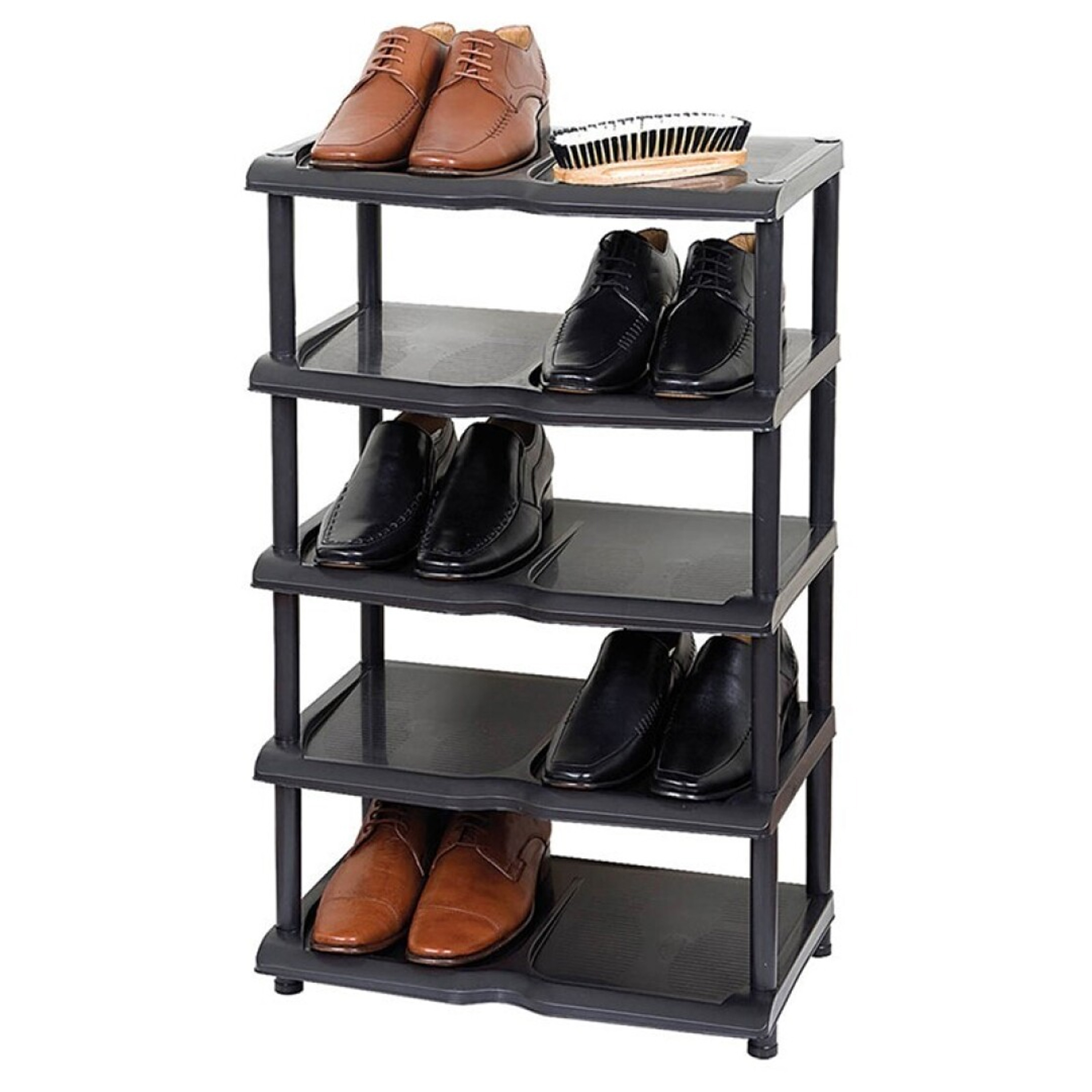 Schoenenrek/schoenenkast - zwart - 10 paar schoenen - kunststof - 48 x 30 x 80 cm -