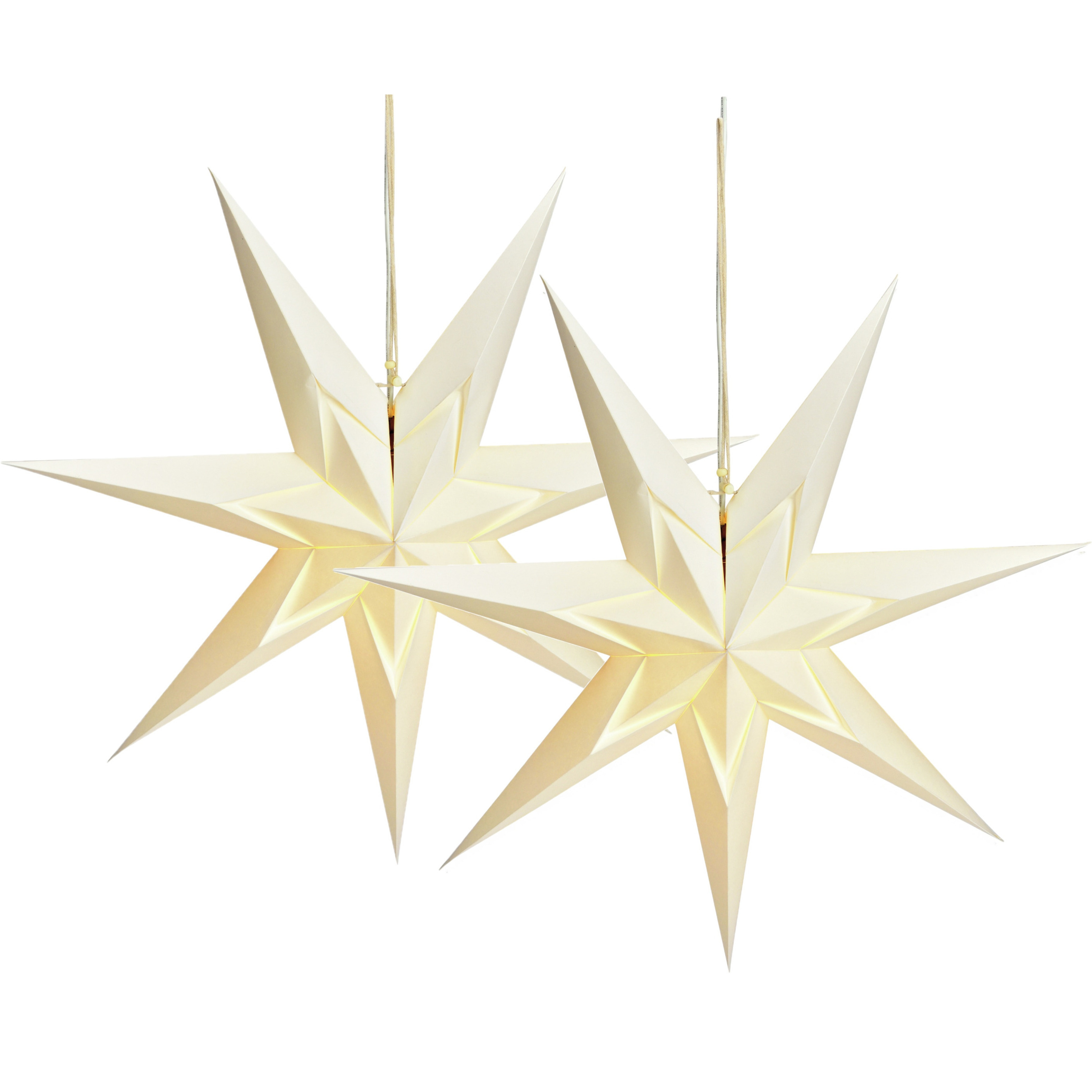 Decoratie kerststerren - 2x st- wit - 60 cm - papier - 7 punten - hangend -