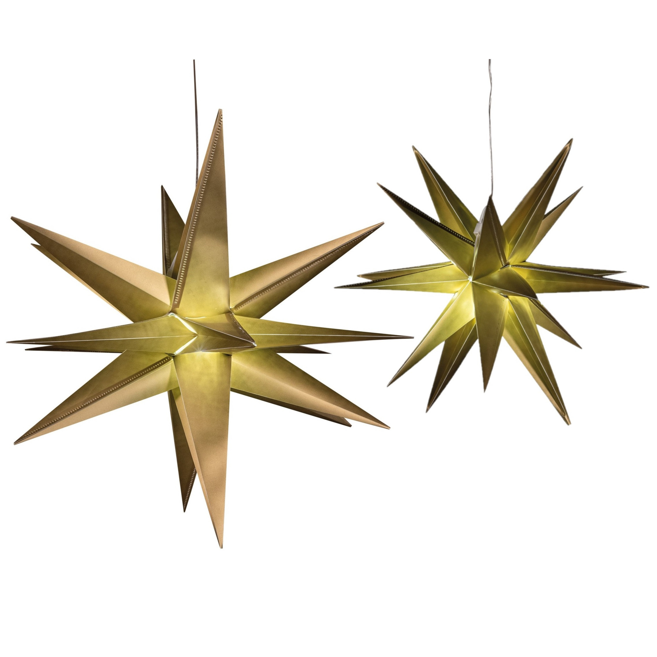 Verlichte 3D kerststerren - set 2x st - goud - 35 en 60 cm - kunststof -