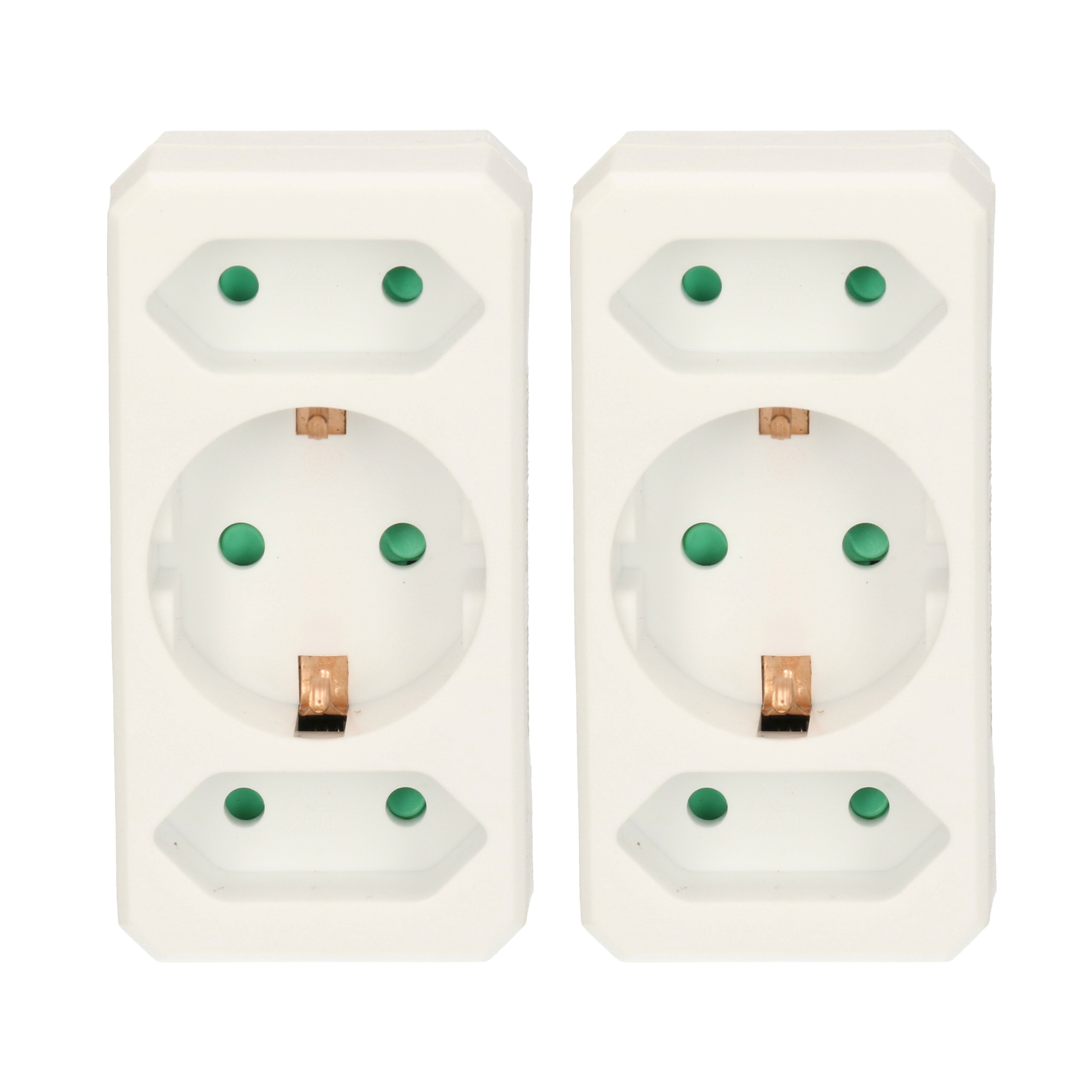 Stopcontact splitter - 2x - triple - wit - voor 3 stekkers - verdeelstekkers -