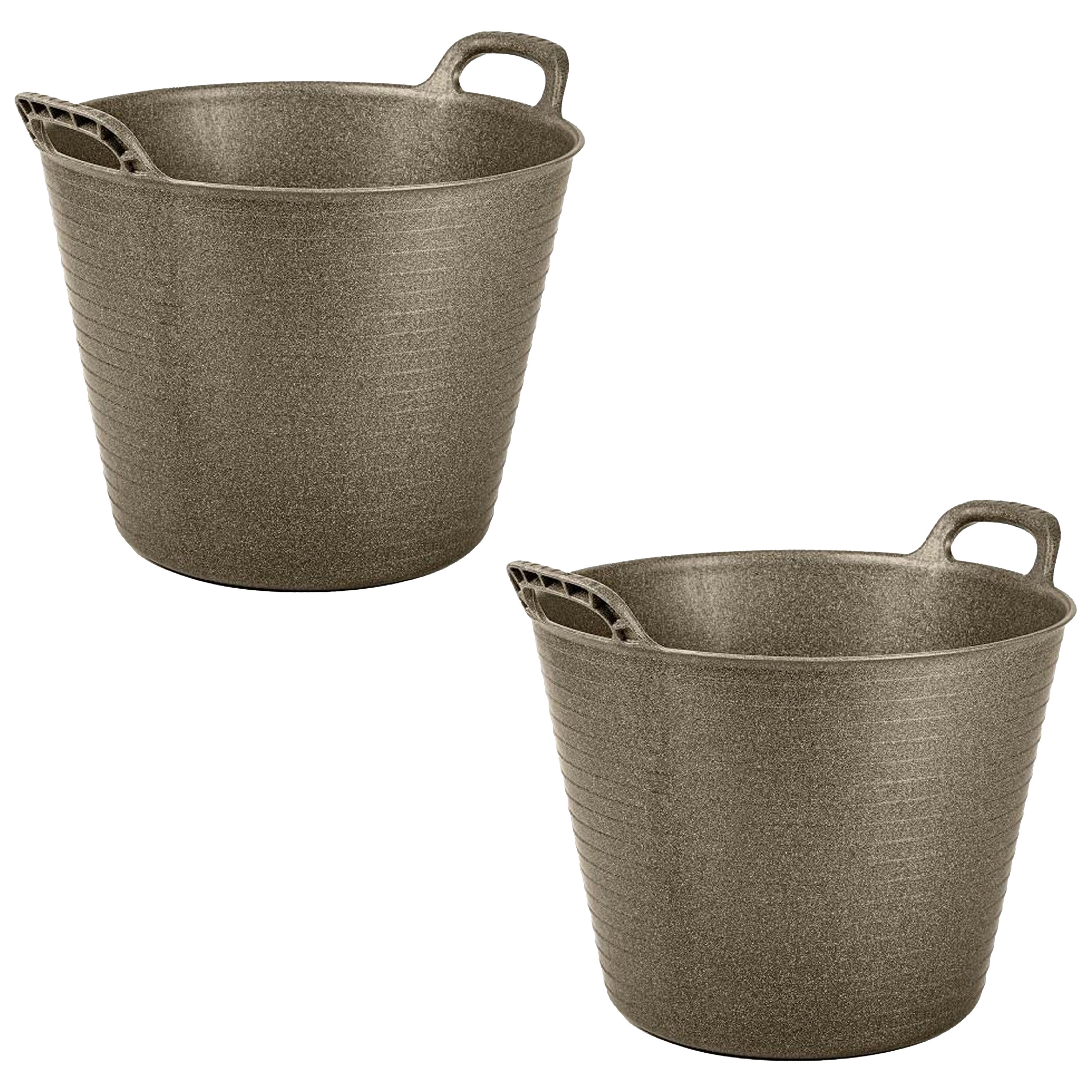 Flexibele emmer/kuip - 2x stuks - oud goud - 42 liter - ECO kunststof - rond - 38 x 45 cm -