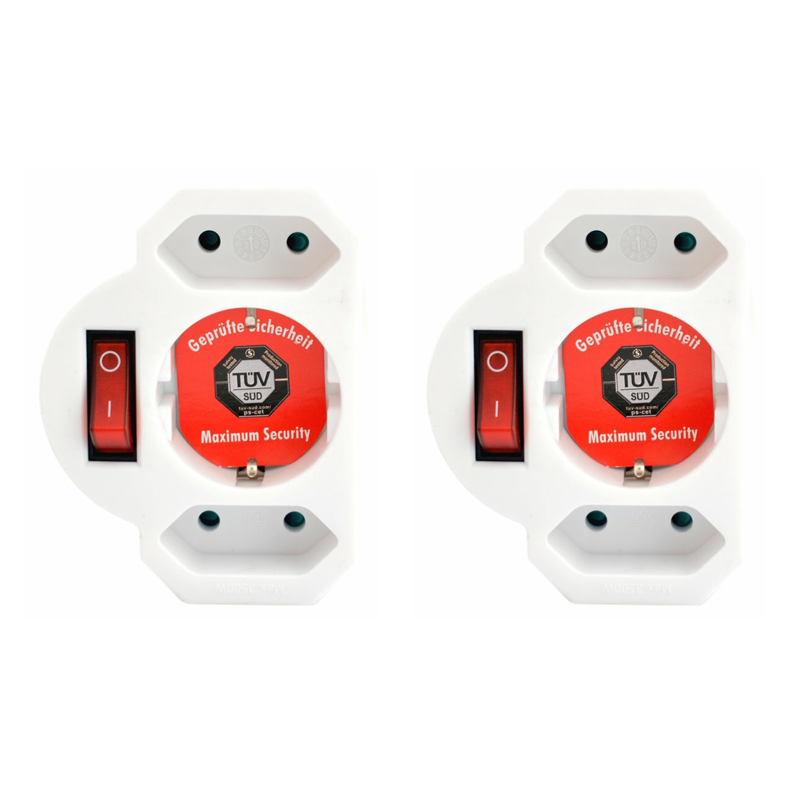 Stopcontact splitter - 2x - triple - wit - voor 3 stekkers - aan/uit schakelaar - verdeelstekkers -