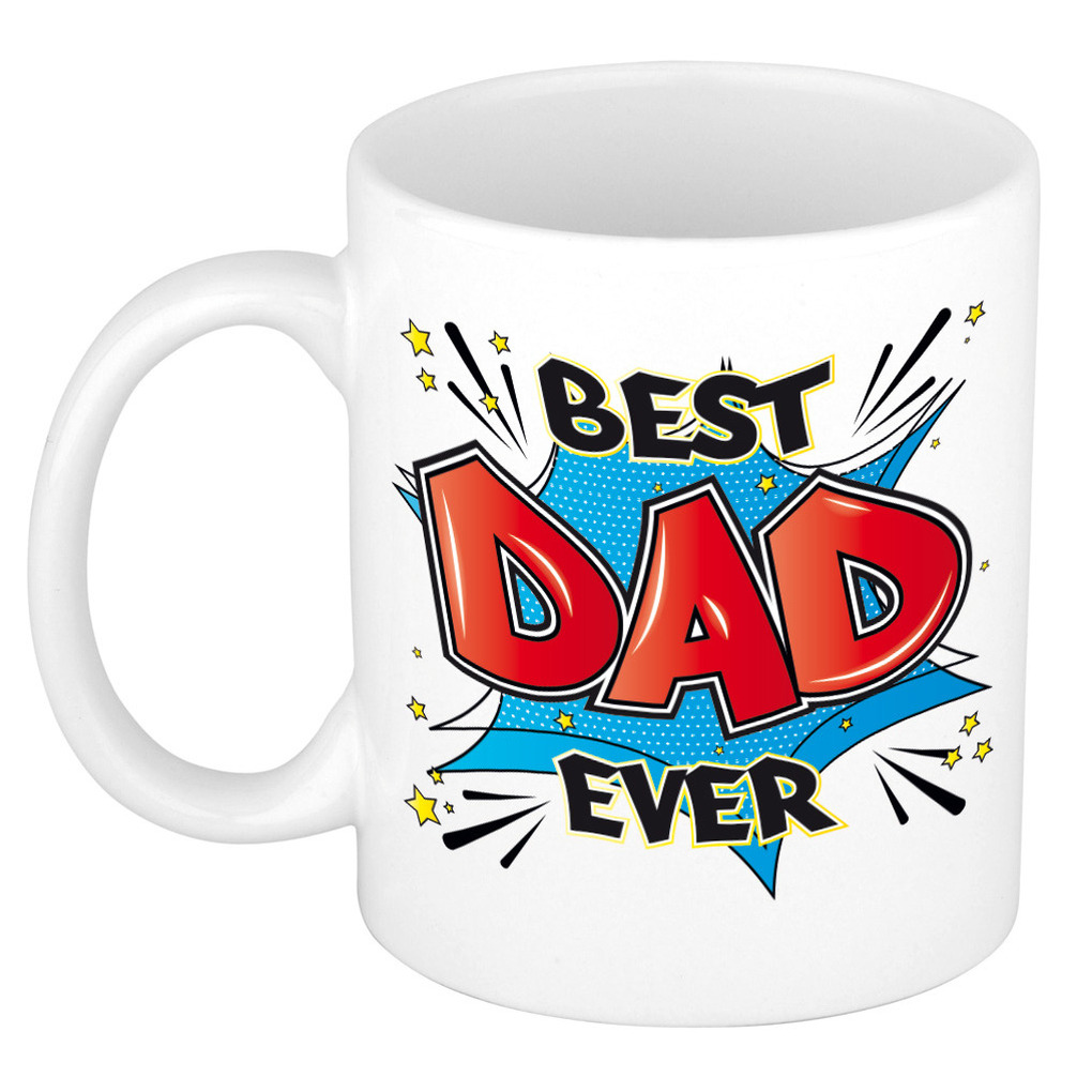 Vaderdag cadeau koffiemok - best dad ever - blauw - 300 ml - keramiek - mok met tekst -