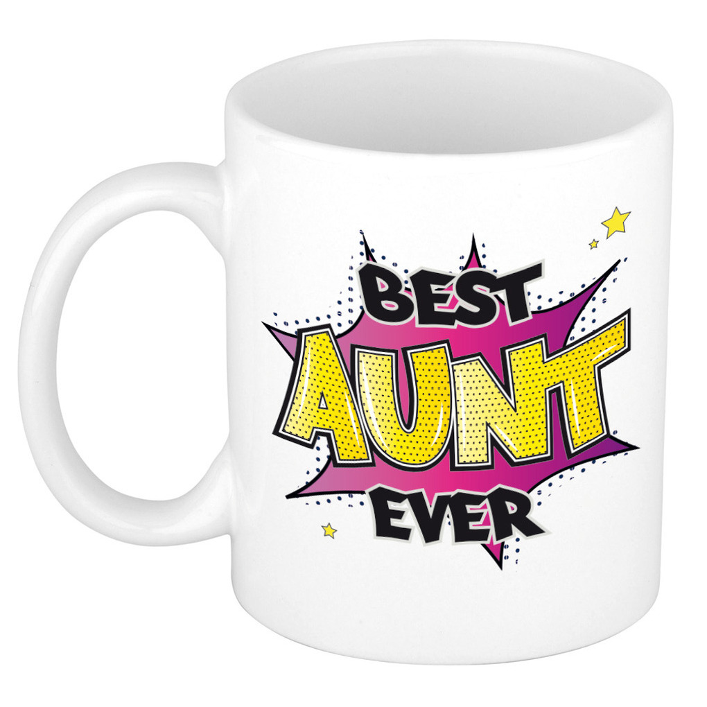 Cadeau koffiemok voor tante - best aunt ever - roze - 300 ml - mok met tekst - verjaardag -