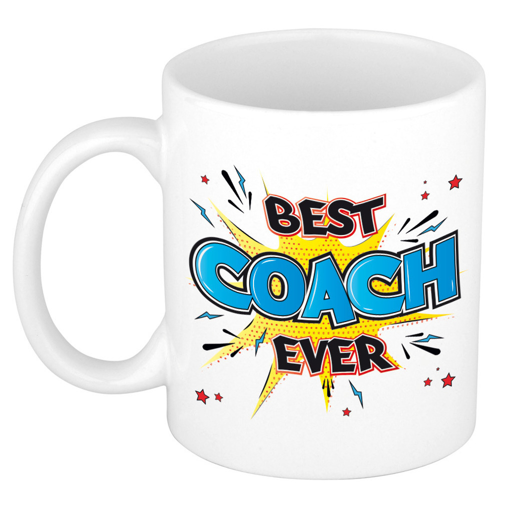Cadeau koffiemok voor coach - best coach ever - blauw - 300 ml - keramiek - mok met tekst -