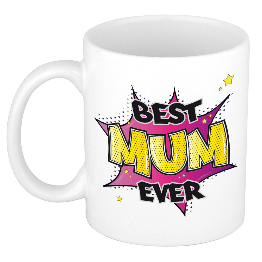 Moederdag cadeau koffiemok - best mum ever - roze - 300 ml - mok met tekst -