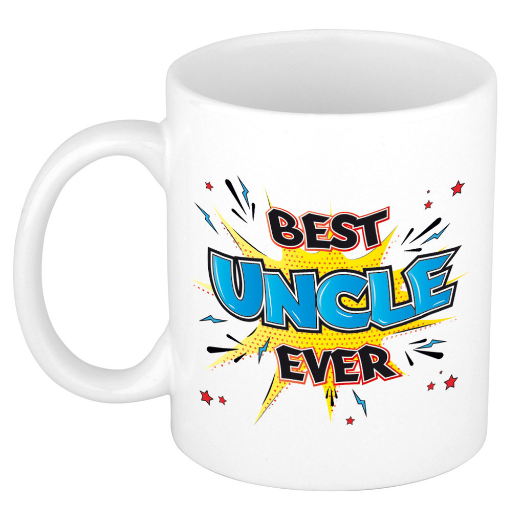 Cadeau koffiemok voor oom - best uncle ever - blauw - 300 ml - mok met tekst - verjaardag -