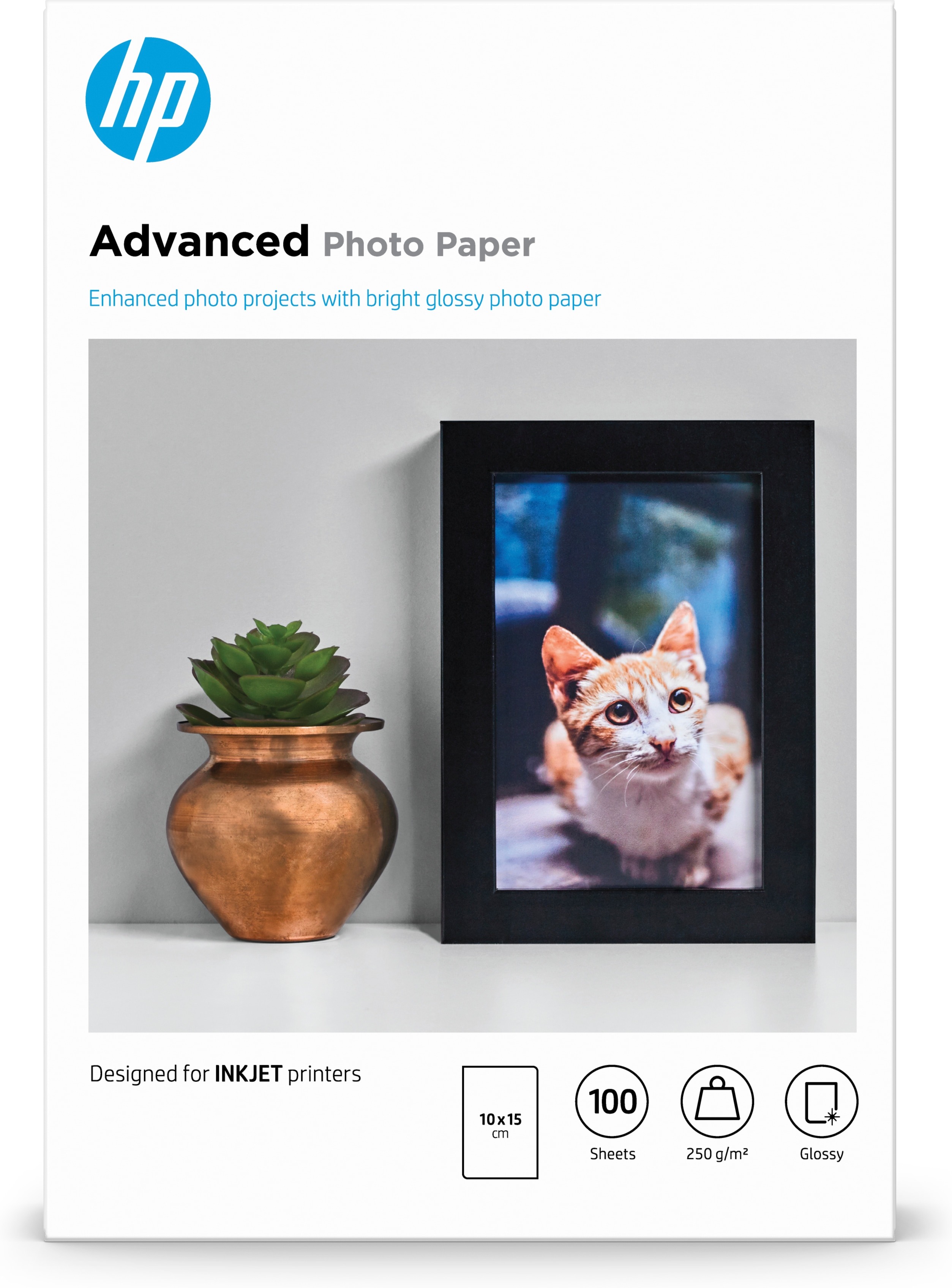 HP Advanced Photo-papier, glanzend, 250 g/m2, 10 x 15 cm (101 x 152 mm), 100 vellen Zwart