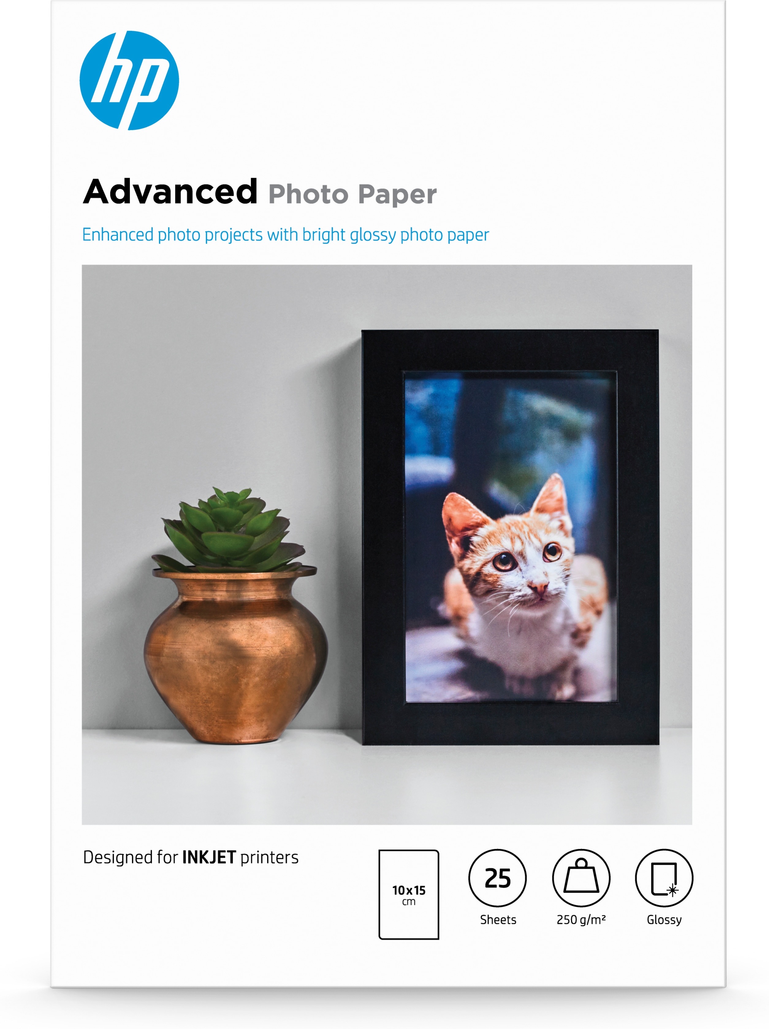 HP Advanced Photo-papier, glanzend, 250 g/m2, 10 x 15 cm (101 x 152 mm), 25 vellen Wit