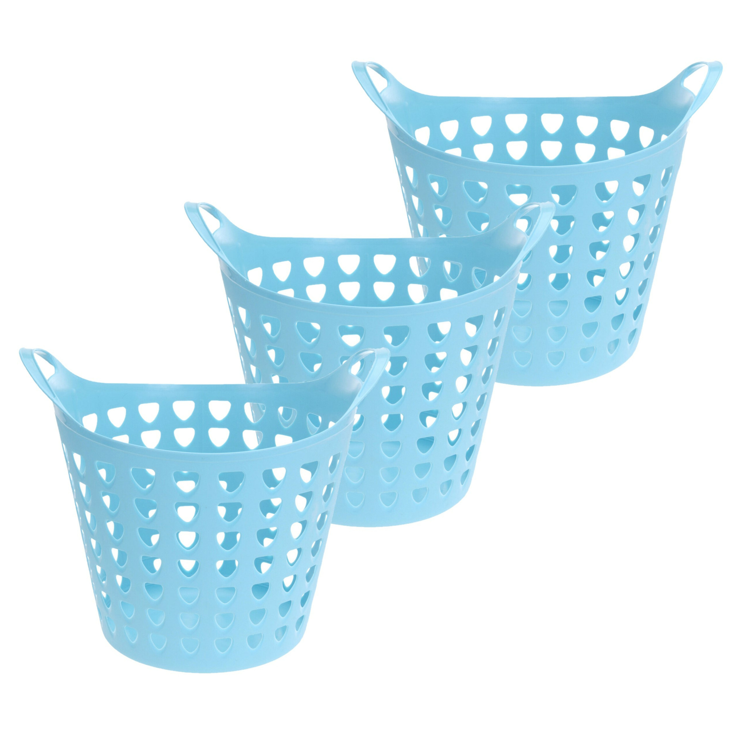 Flexibele wasmand - 3x - blauw - 26 liter - kunststof - 40 x 42 cm -