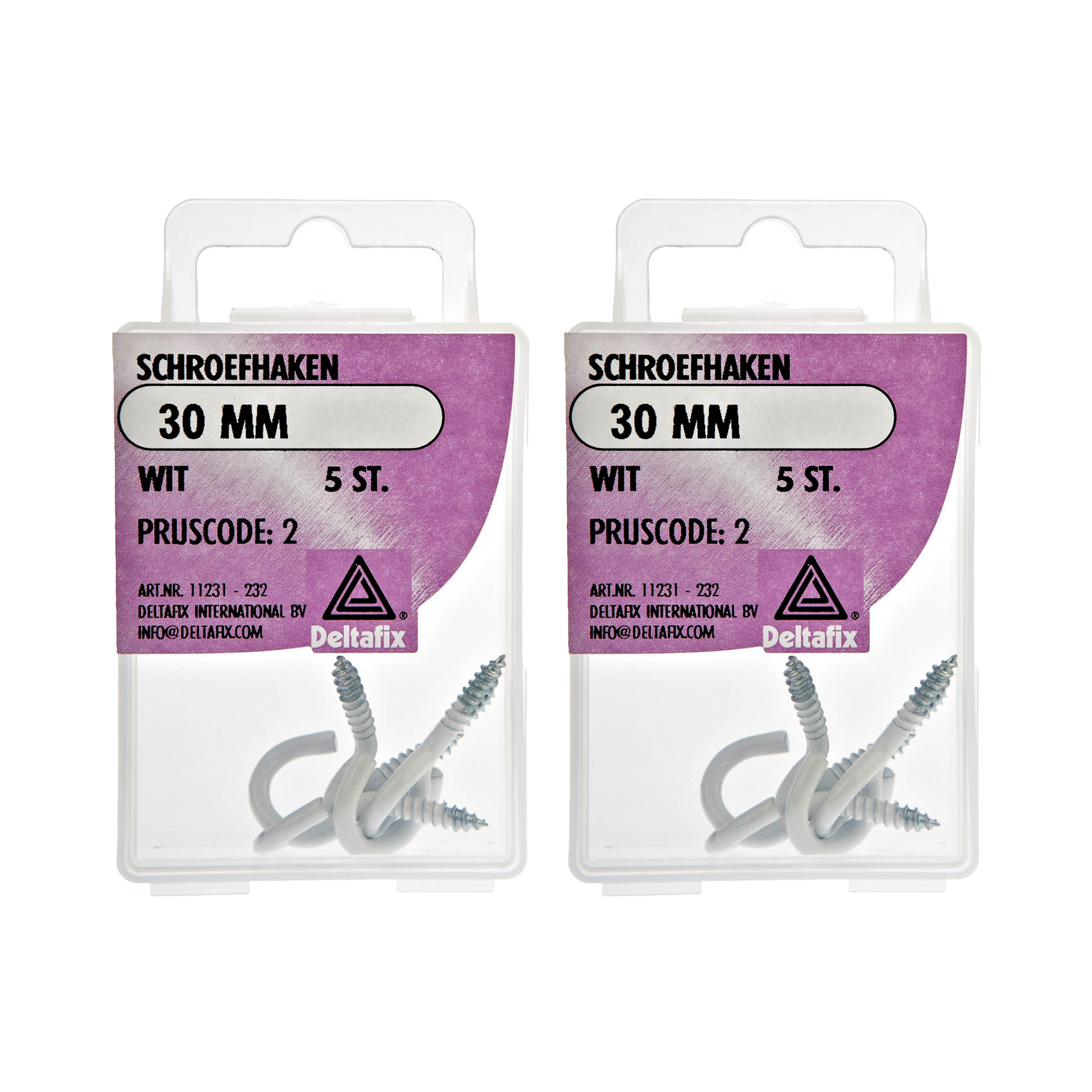 Deltafix Schroefhaken - 10x - verzinkt metaal - wit - 30 mm - ijzerwaren -