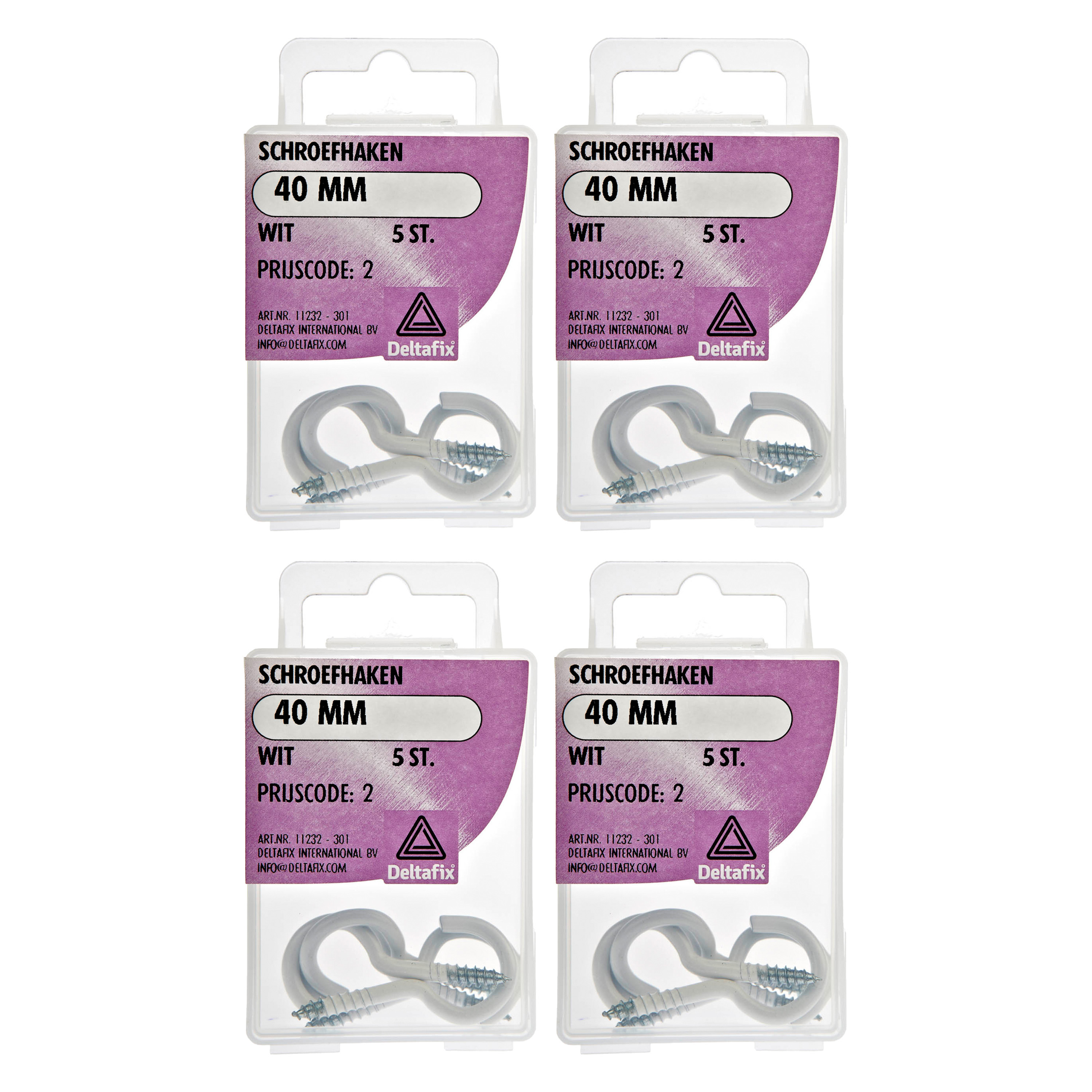 Deltafix Schroefhaken - 20x - verzinkt metaal - wit - 40 mm - ijzerwaren -