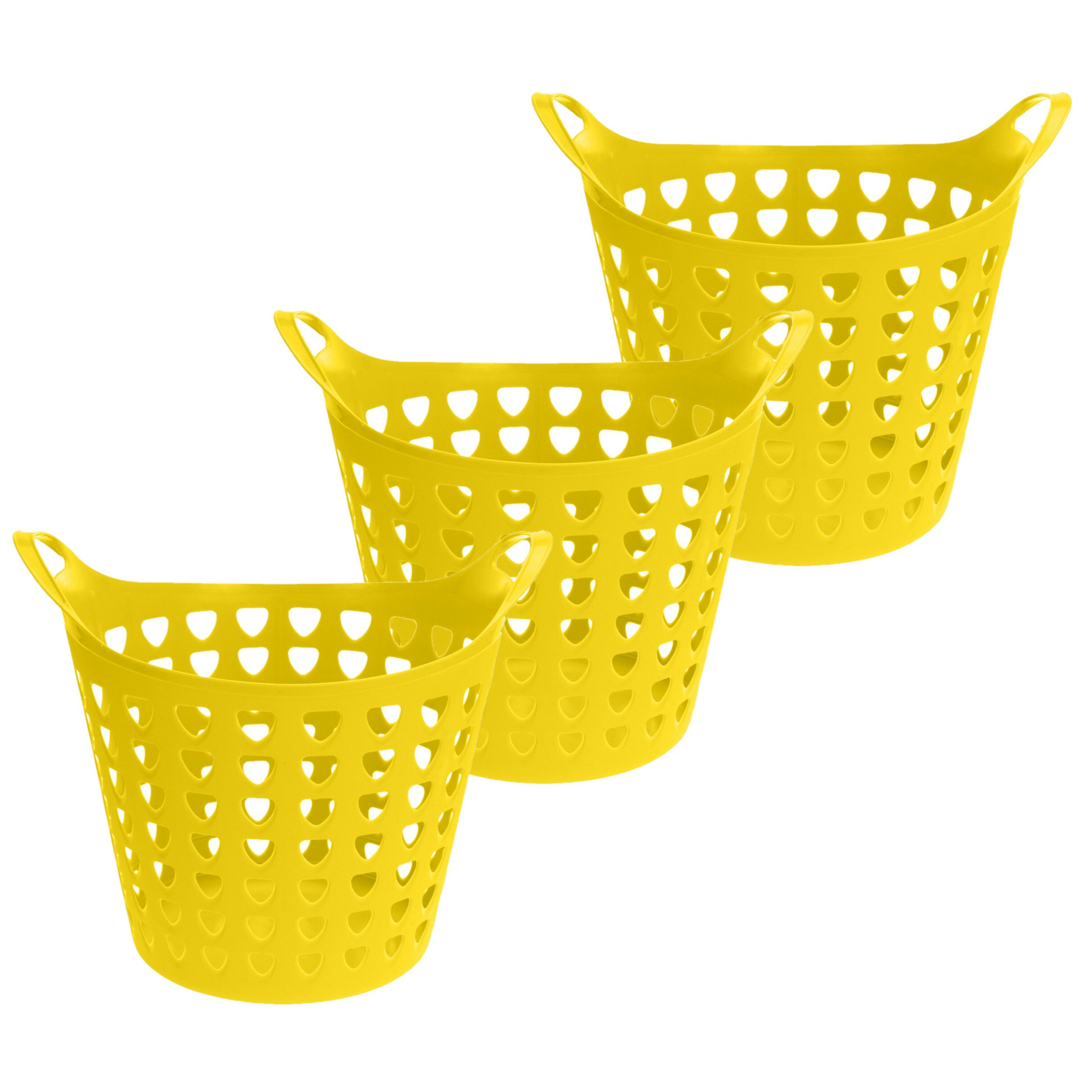 Flexibele wasmand - 3x - geel - 26 liter - kunststof - 40 x 42 cm -