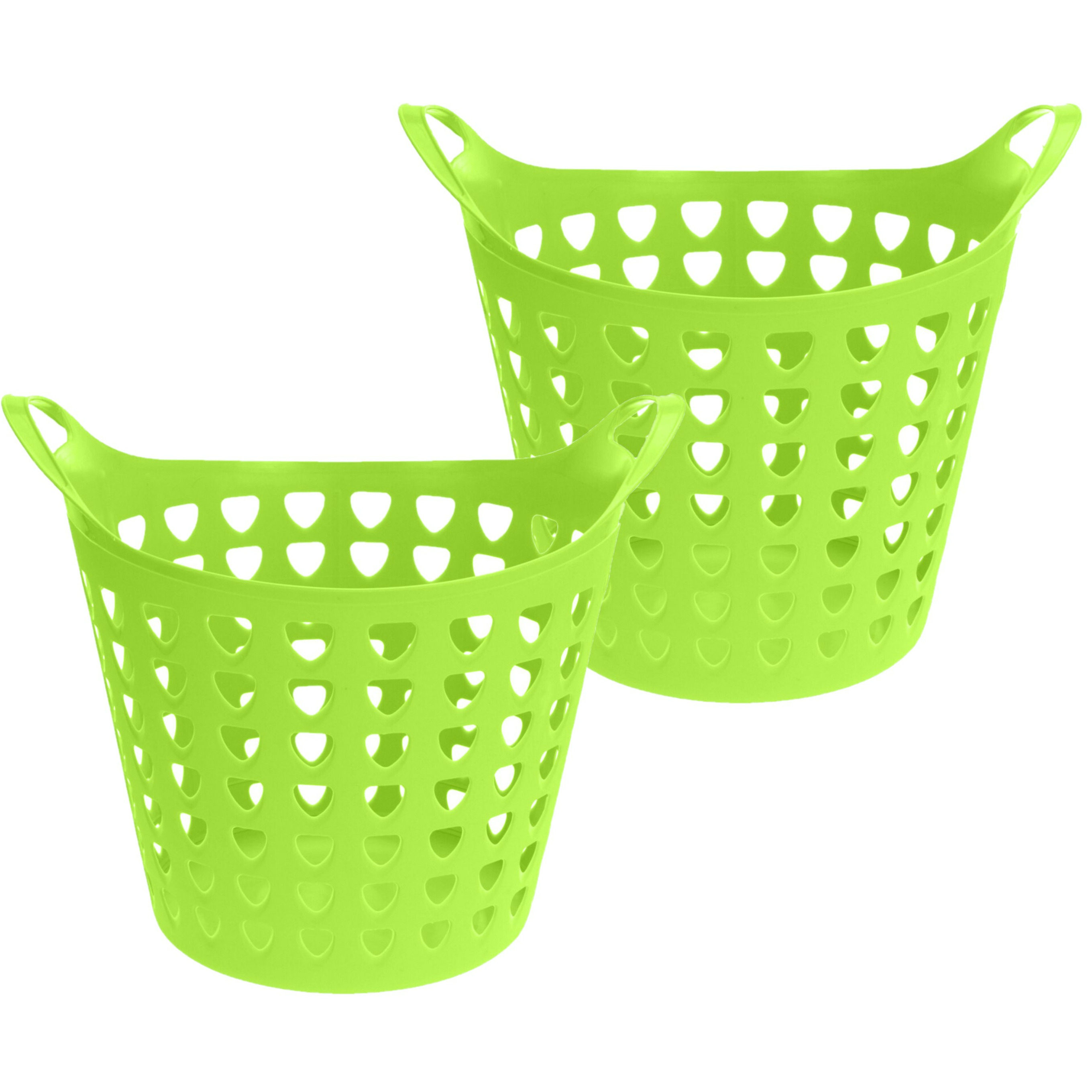 Flexibele wasmand - 2x - groen - 26 liter - kunststof - 40 x 42 cm -