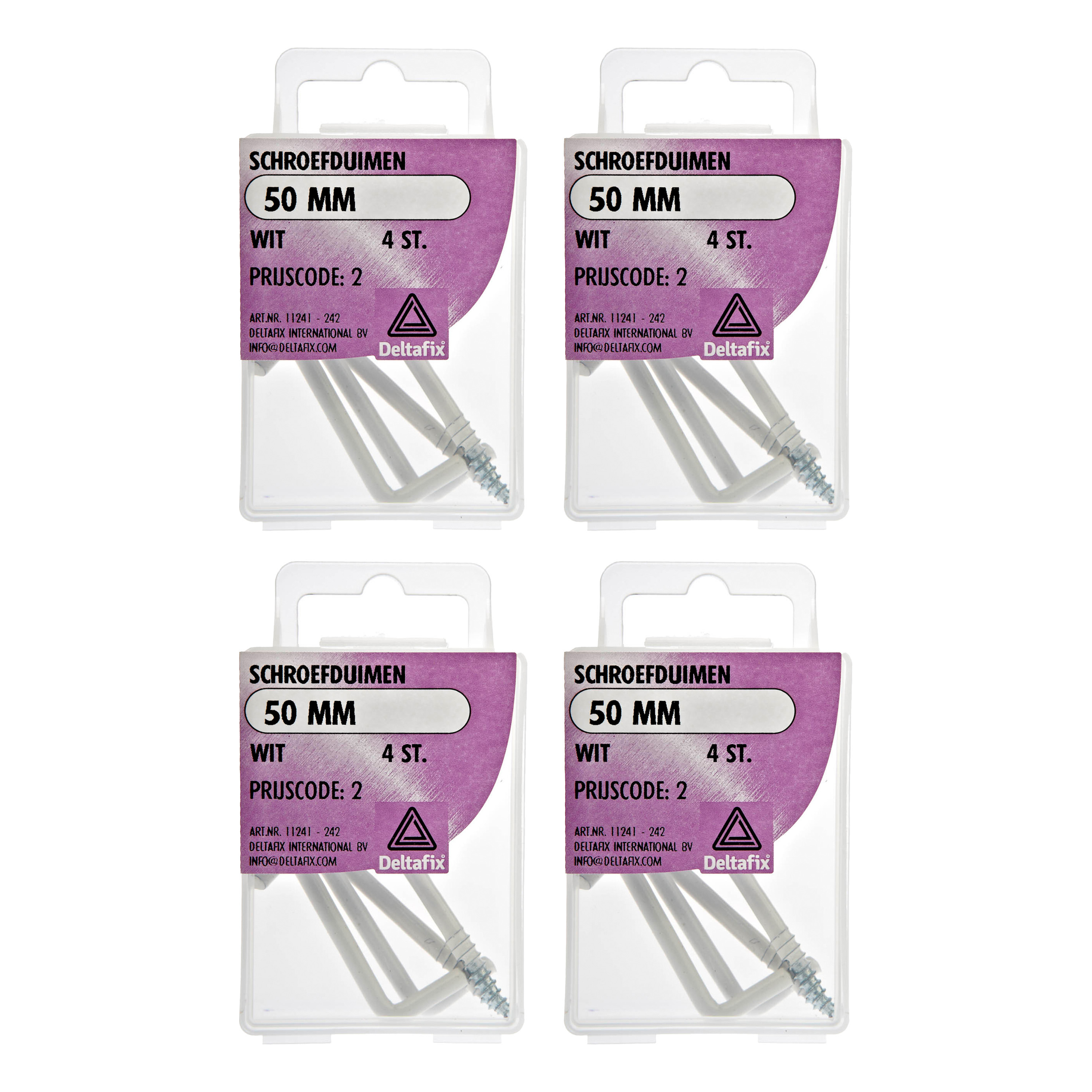 Deltafix Schroefduimen - 20x - gecoat metaal - 50 mm - wit - ijzerwaren -