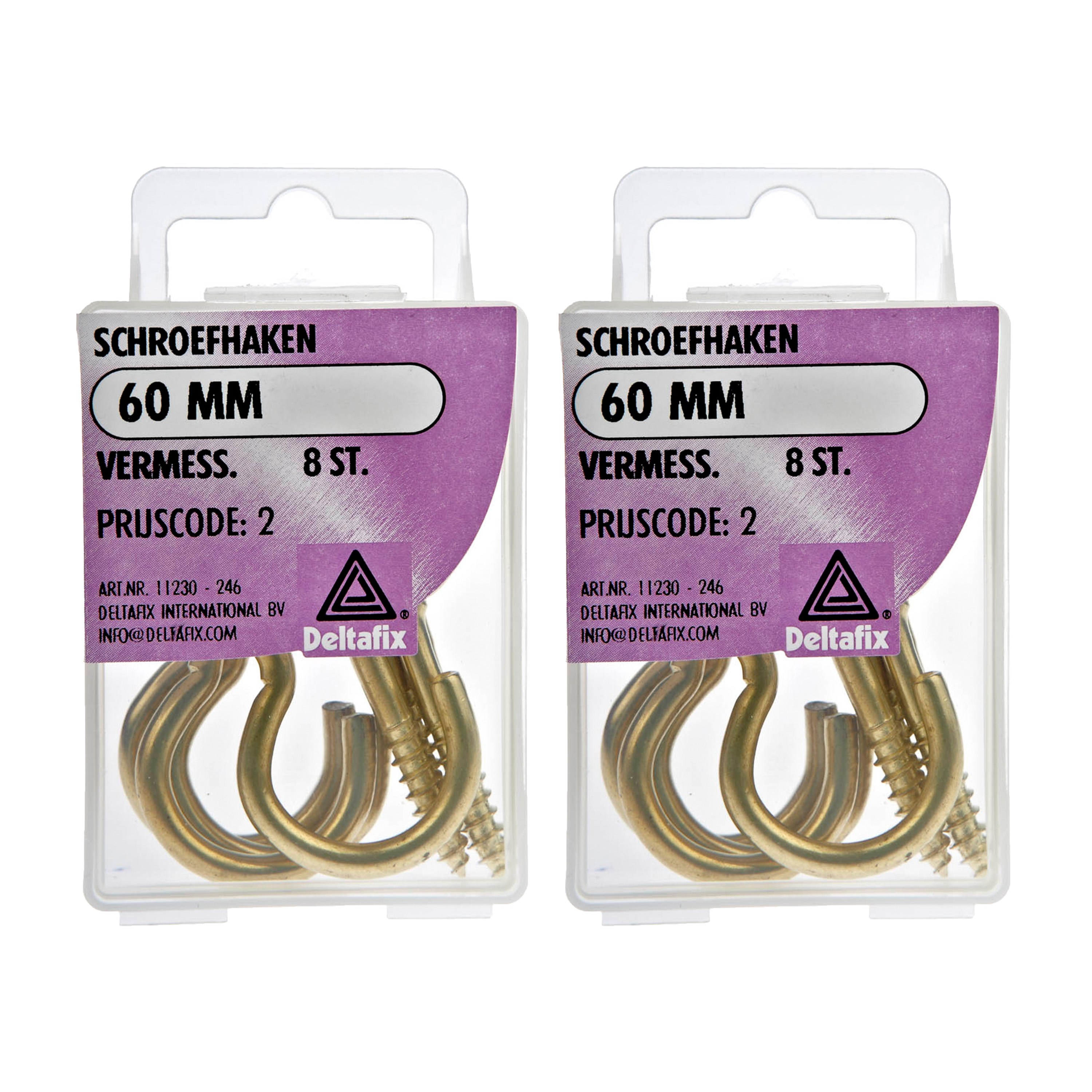 Deltafix Schroefhaken - 16x - vermessingd metaal - 60 mm - ijzerwaren -