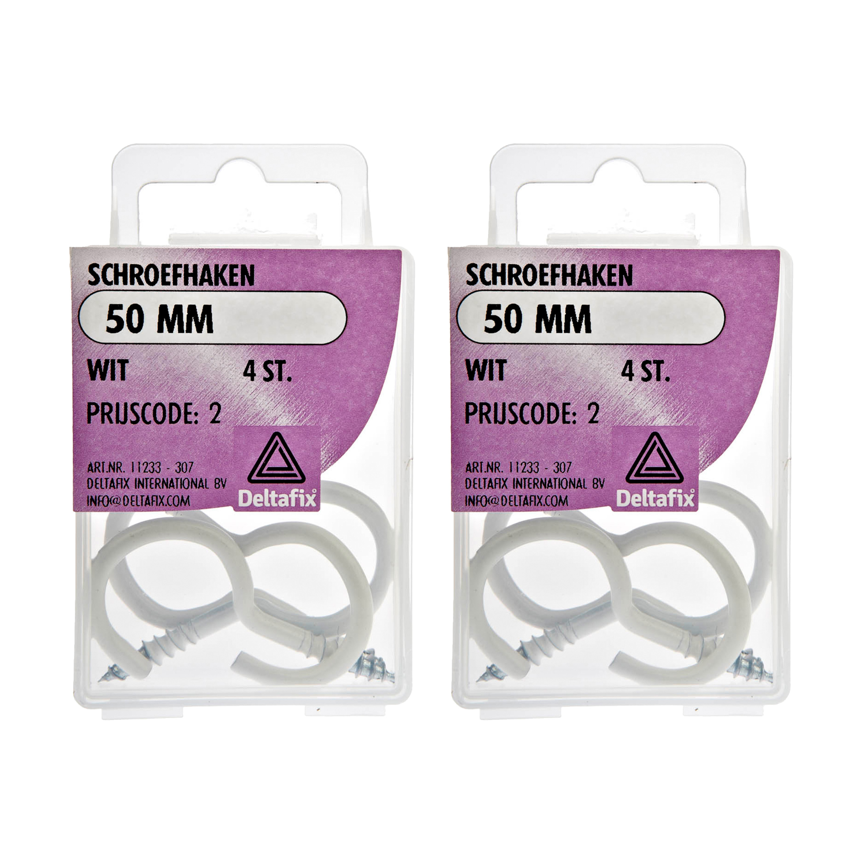Deltafix Schroefhaken - 8x - verzinkt metaal - wit - 50 mm - ijzerwaren -