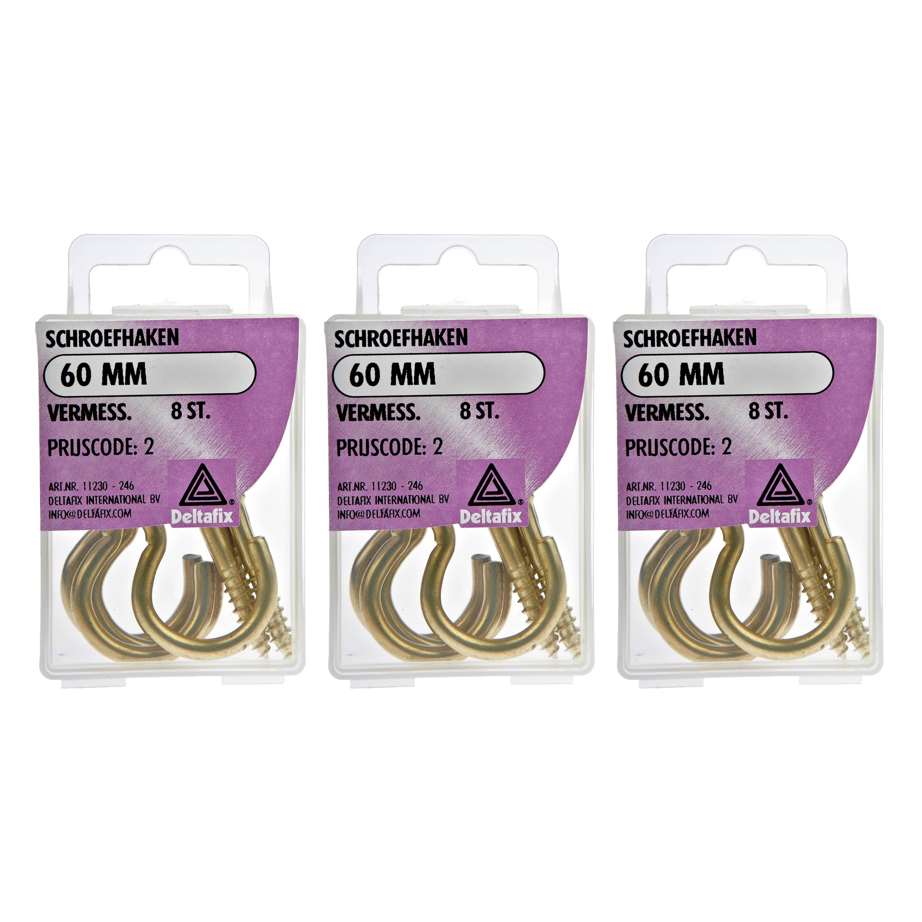 Deltafix Schroefhaken - 24x - vermessingd metaal - 60 mm - ijzerwaren -