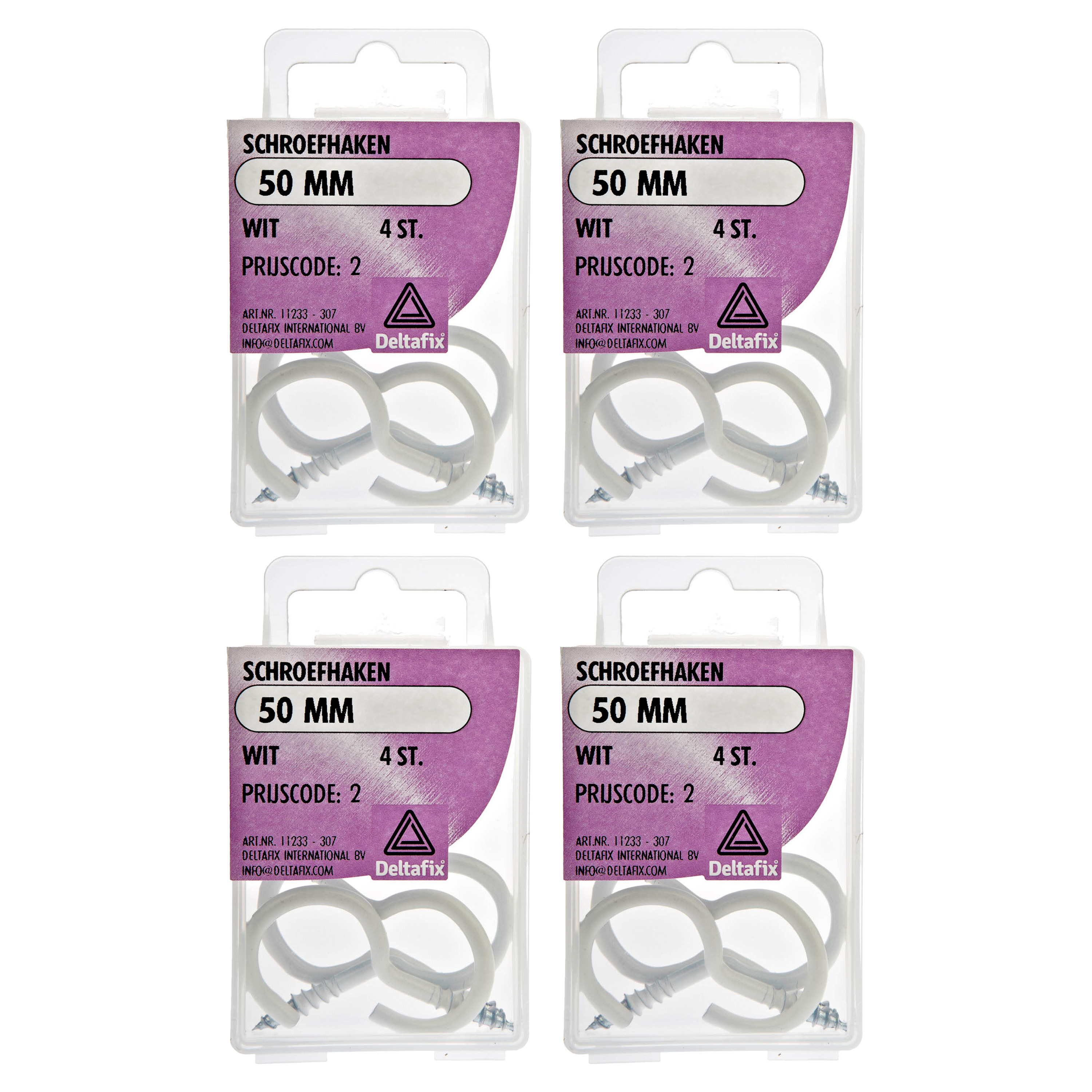 Deltafix Schroefhaken - 16x - verzinkt metaal - wit - 50 mm - ijzerwaren -