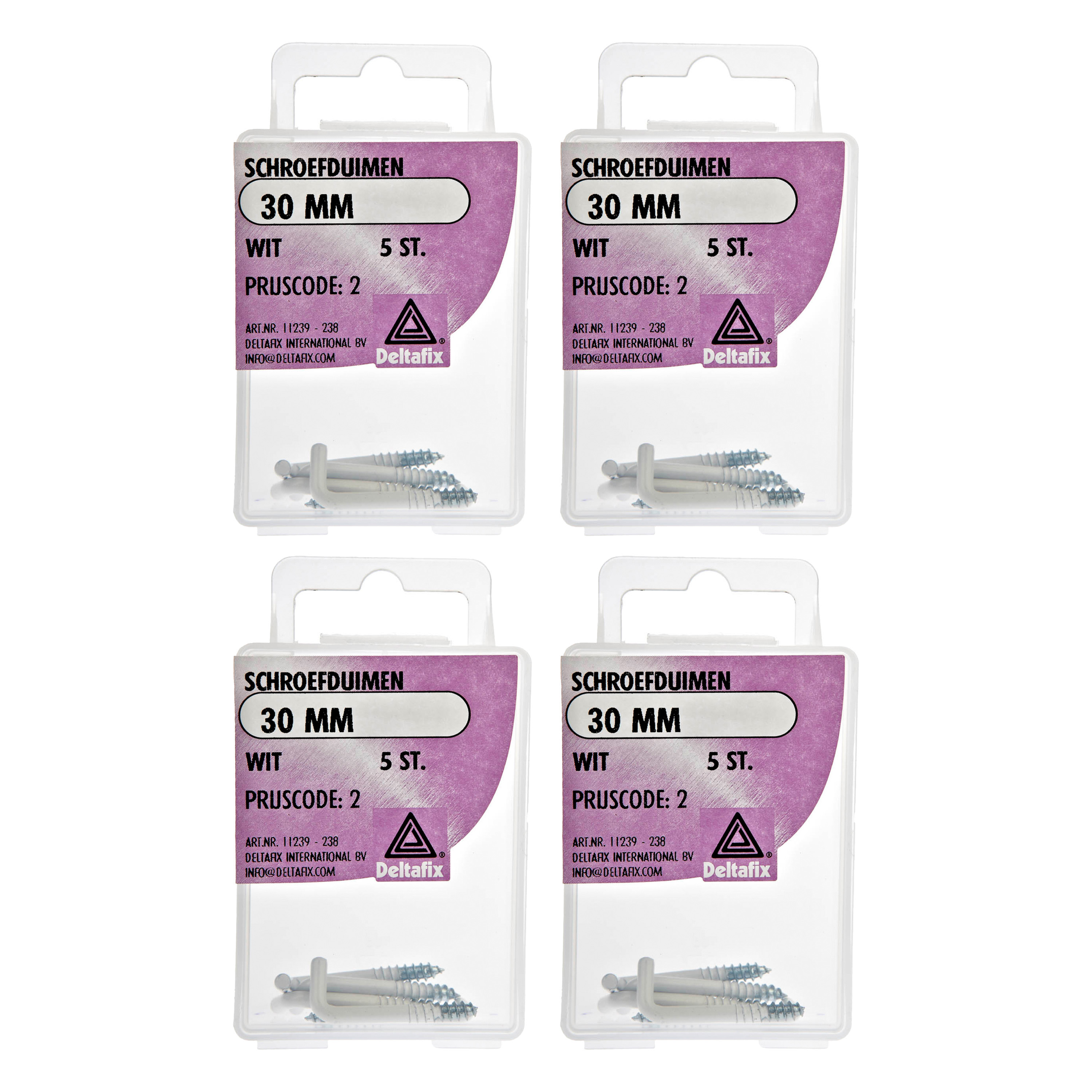 Deltafix Schroefduimen - 20x - gecoat metaal - 30 mm - wit - ijzerwaren -
