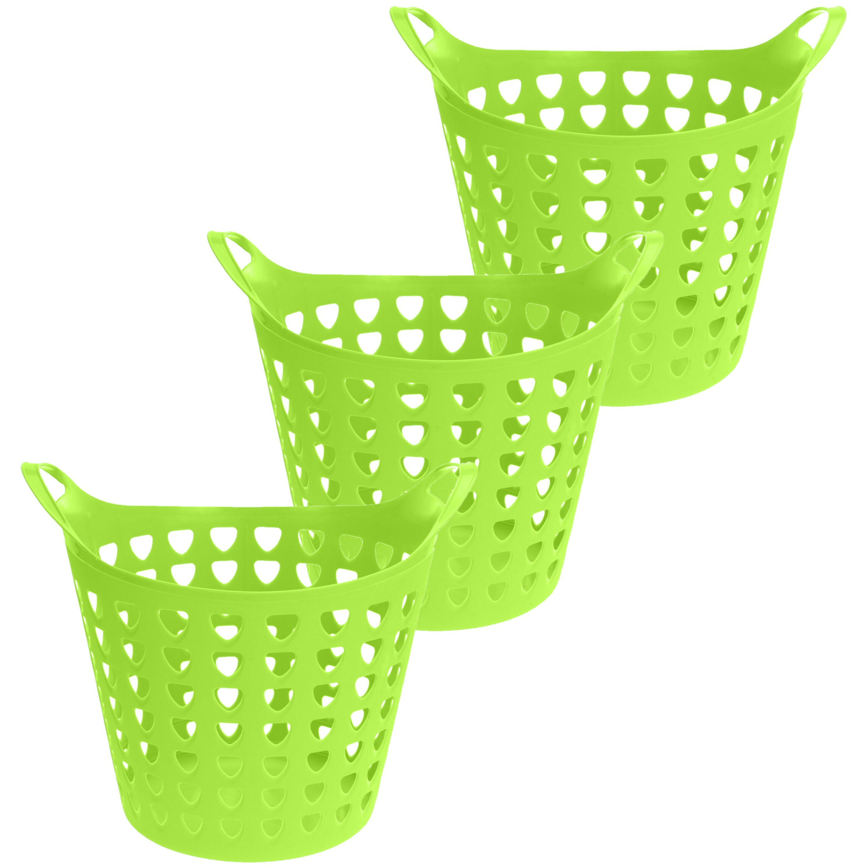 Flexibele wasmand - 3x - groen - 26 liter - kunststof - 40 x 42 cm -