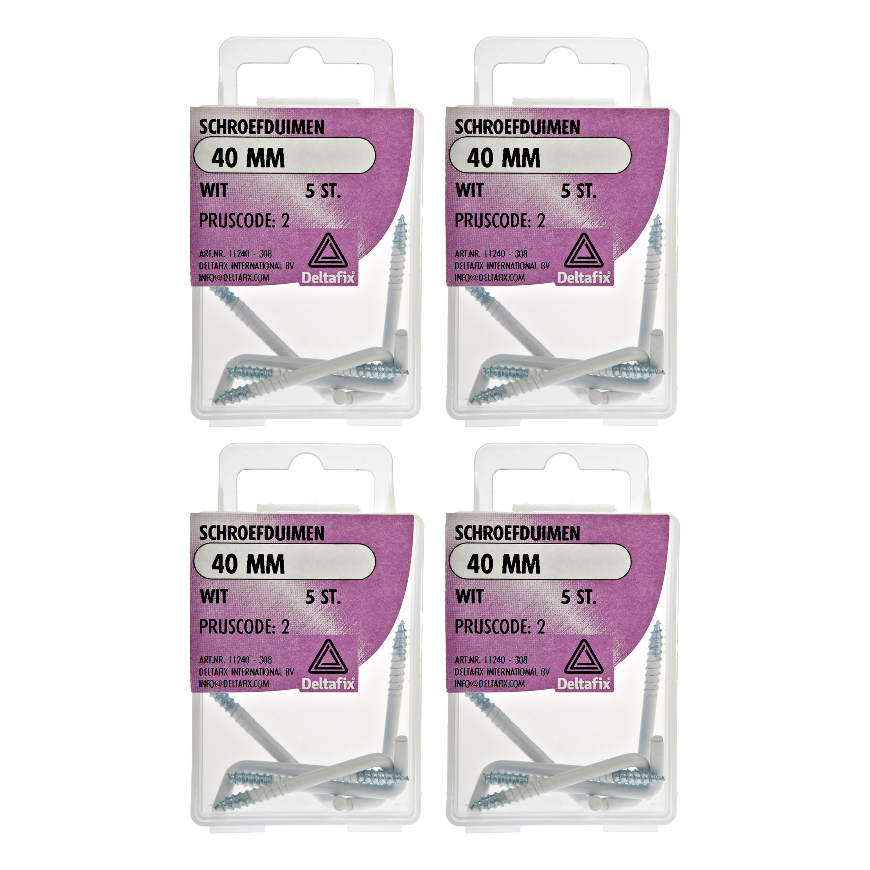 Deltafix Schroefduimen - 20x - gecoat metaal - 40 mm - wit - ijzerwaren -
