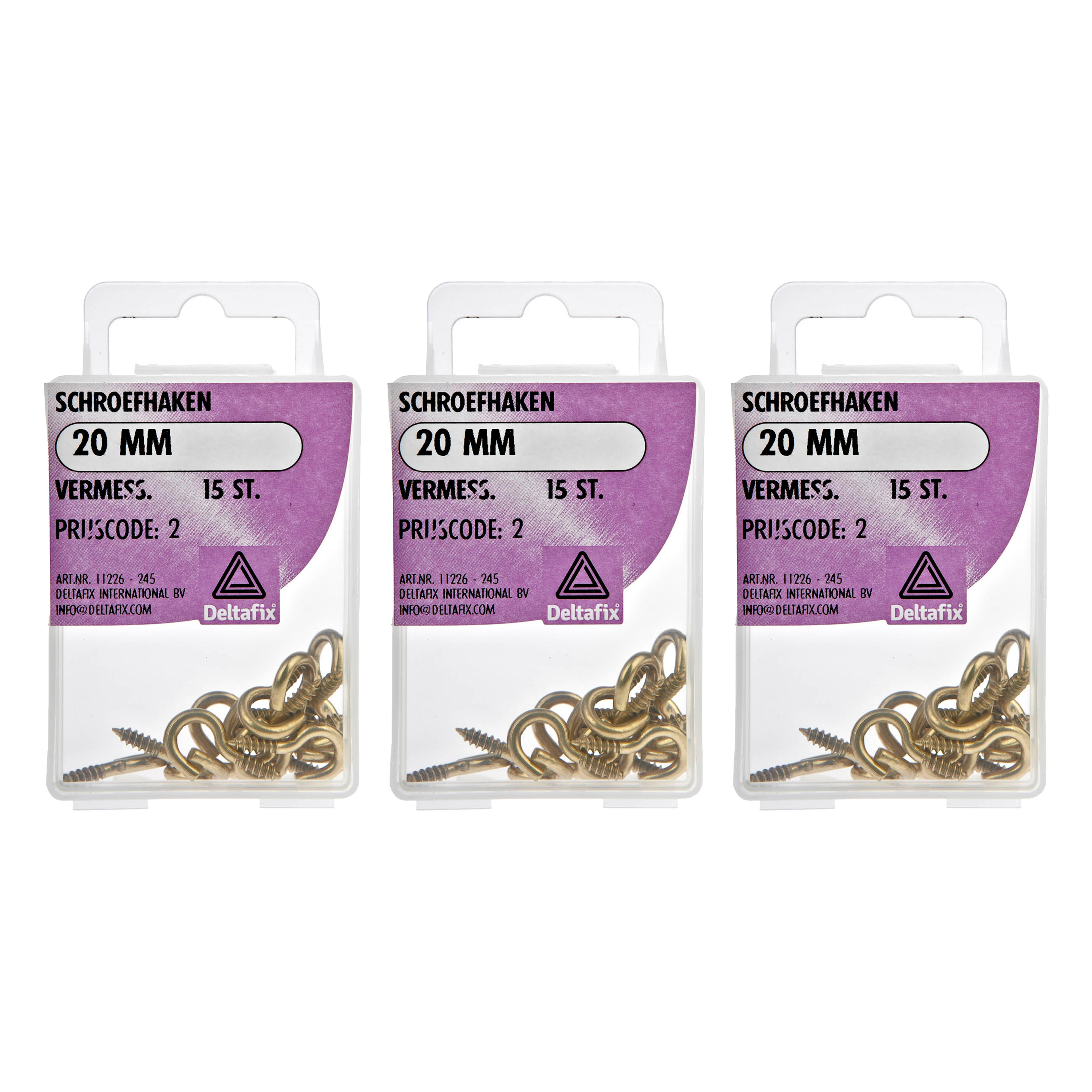 Deltafix Schroefhaken - 45x - vermessingd metaal - 20 mm - ijzerwaren -