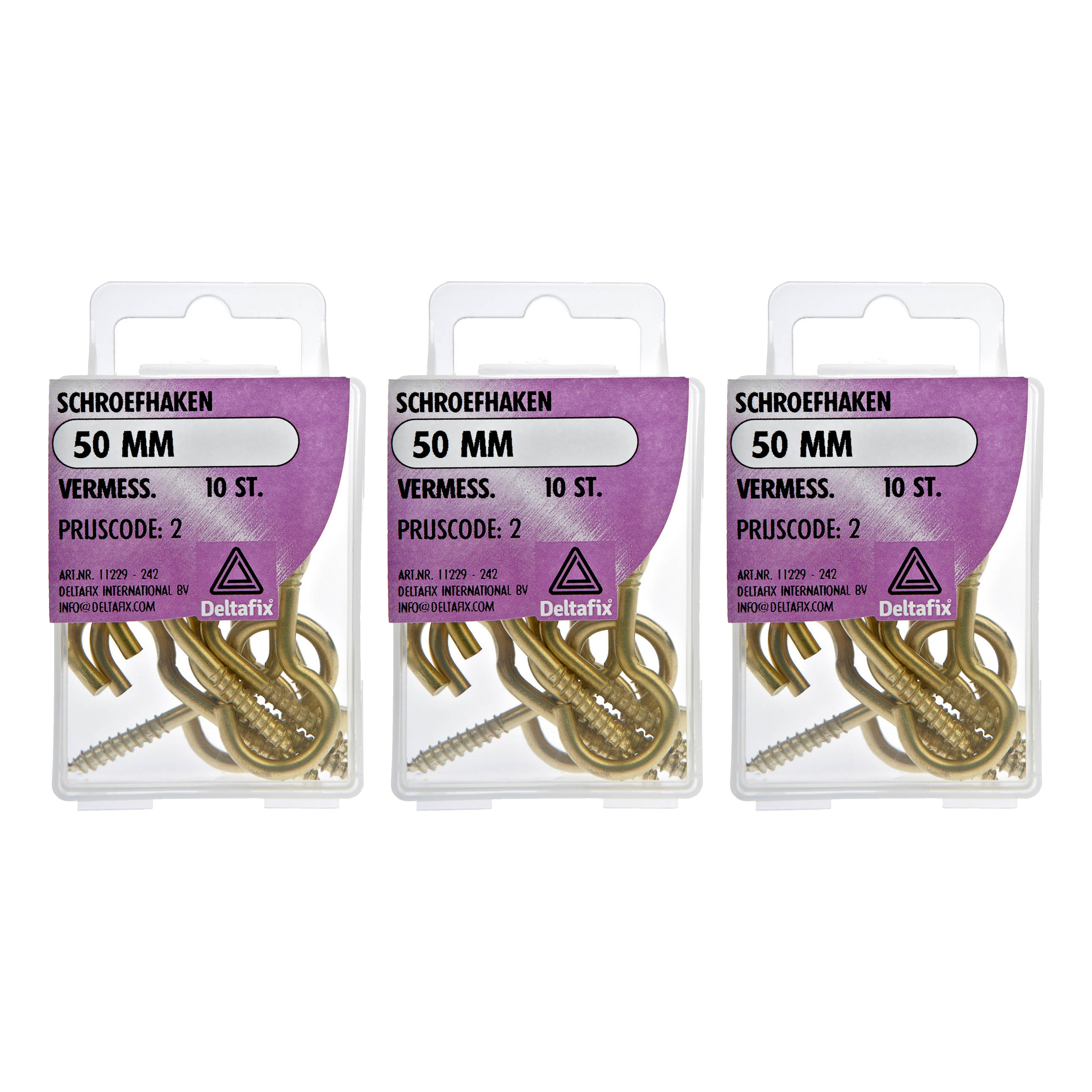 Deltafix Schroefhaken - 30x - vermessingd metaal - 50 mm - ijzerwaren -